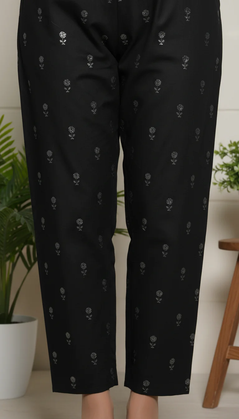 Black Embellished Cambric Trouser PL6024 - Image 2