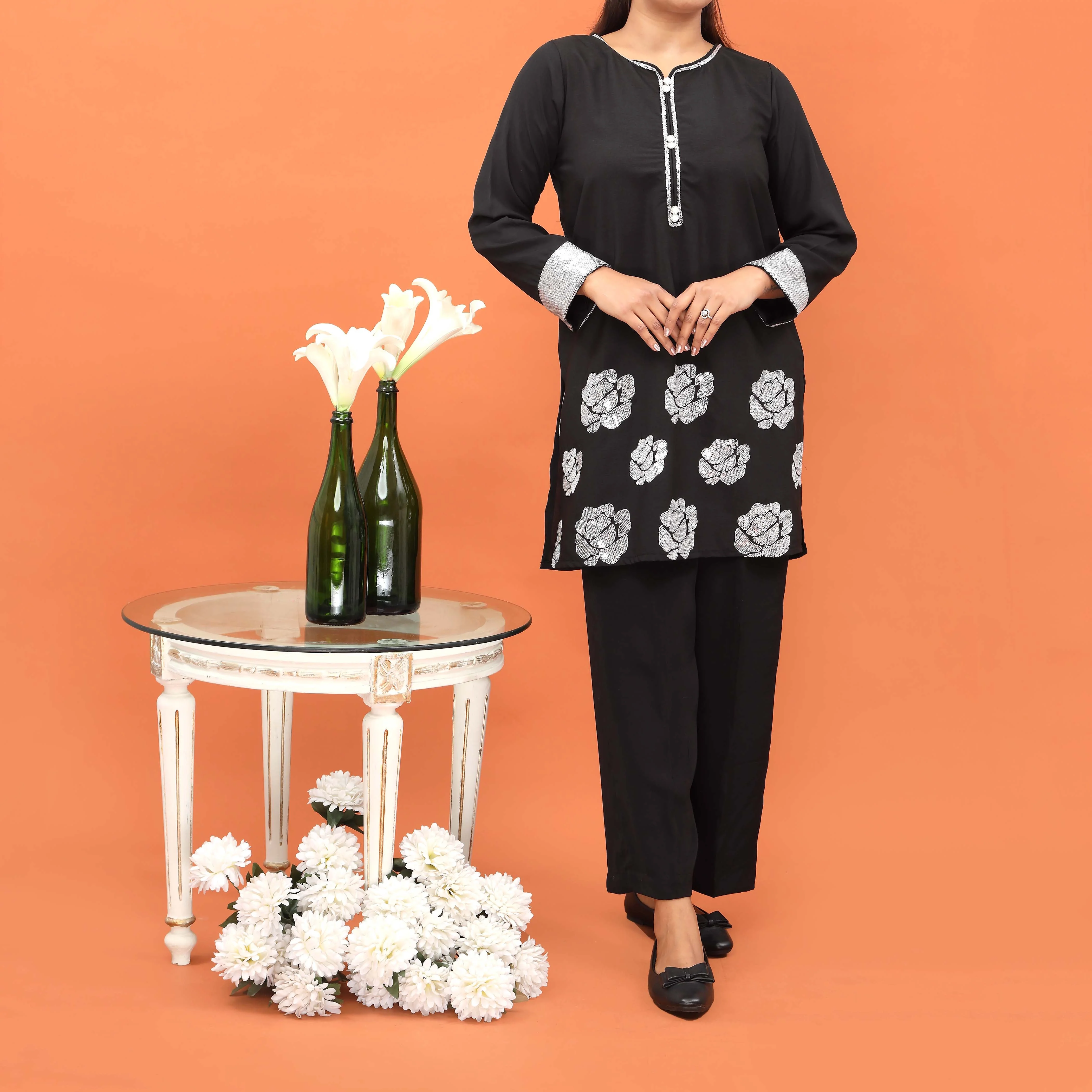 1PC- Embellished Grip Silk Shirt PW4181