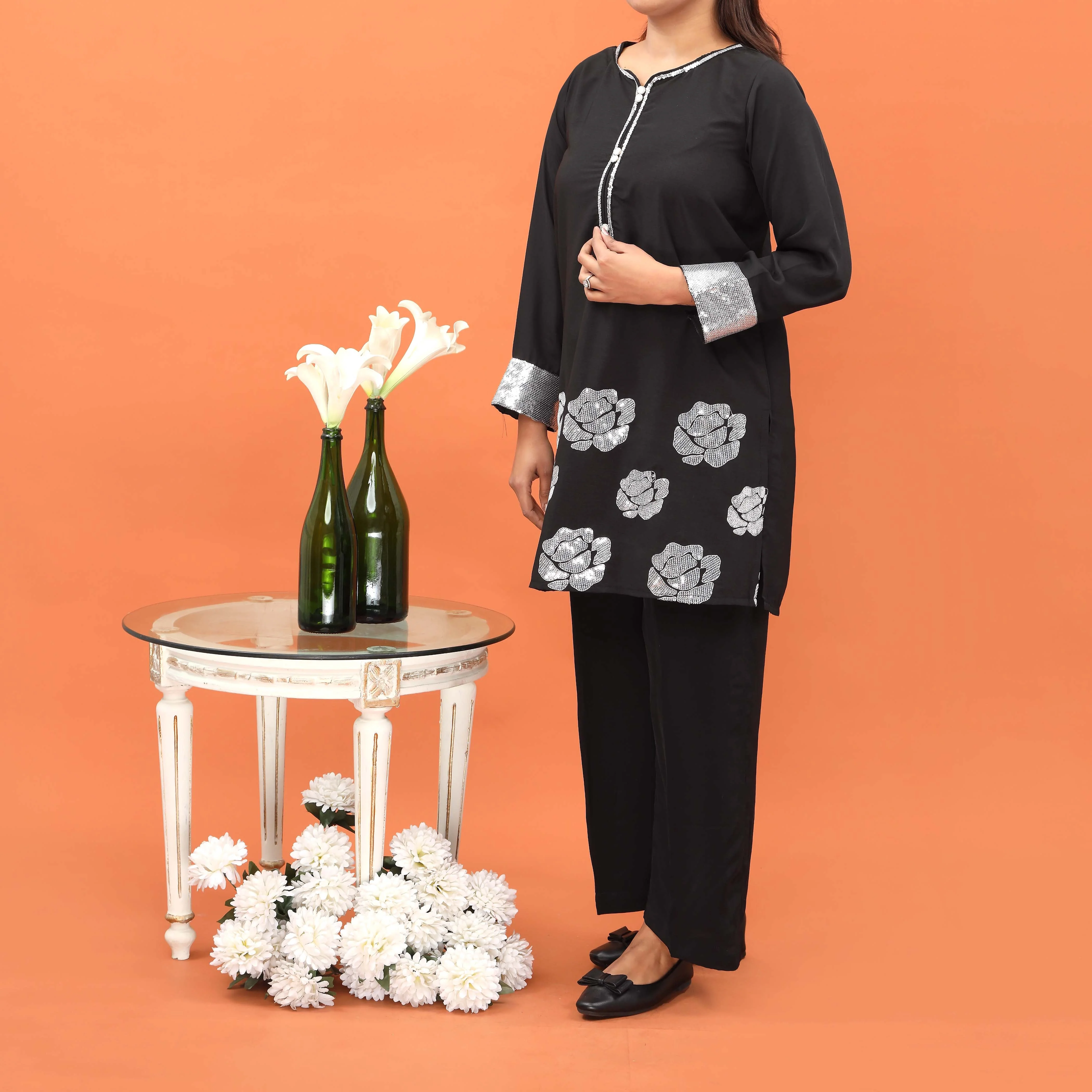 1PC- Embellished Grip Silk Shirt PW4181 - Image 2