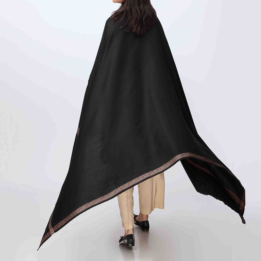 Black Embroidered Border Shawl PW3702 - Image 2
