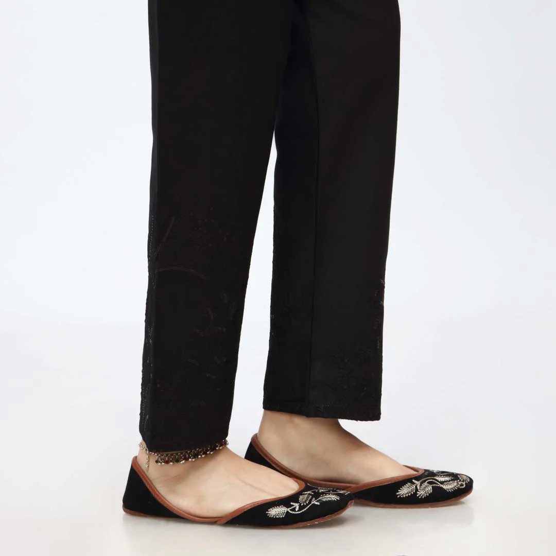 Black Embroidered Cambric Slim Fit Trouser PW3669 - Image 3