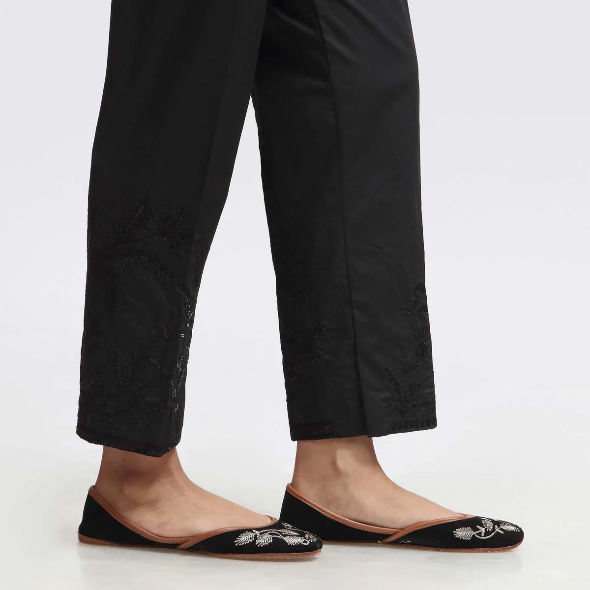 Black Embroidered Cambric Slim Fit Trouser PW3673 - Image 2