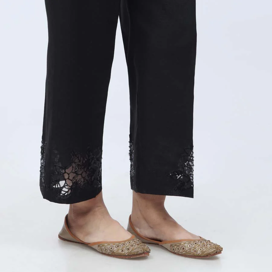 Black Embroidered Khaddar Trouser PW3598 - Image 3
