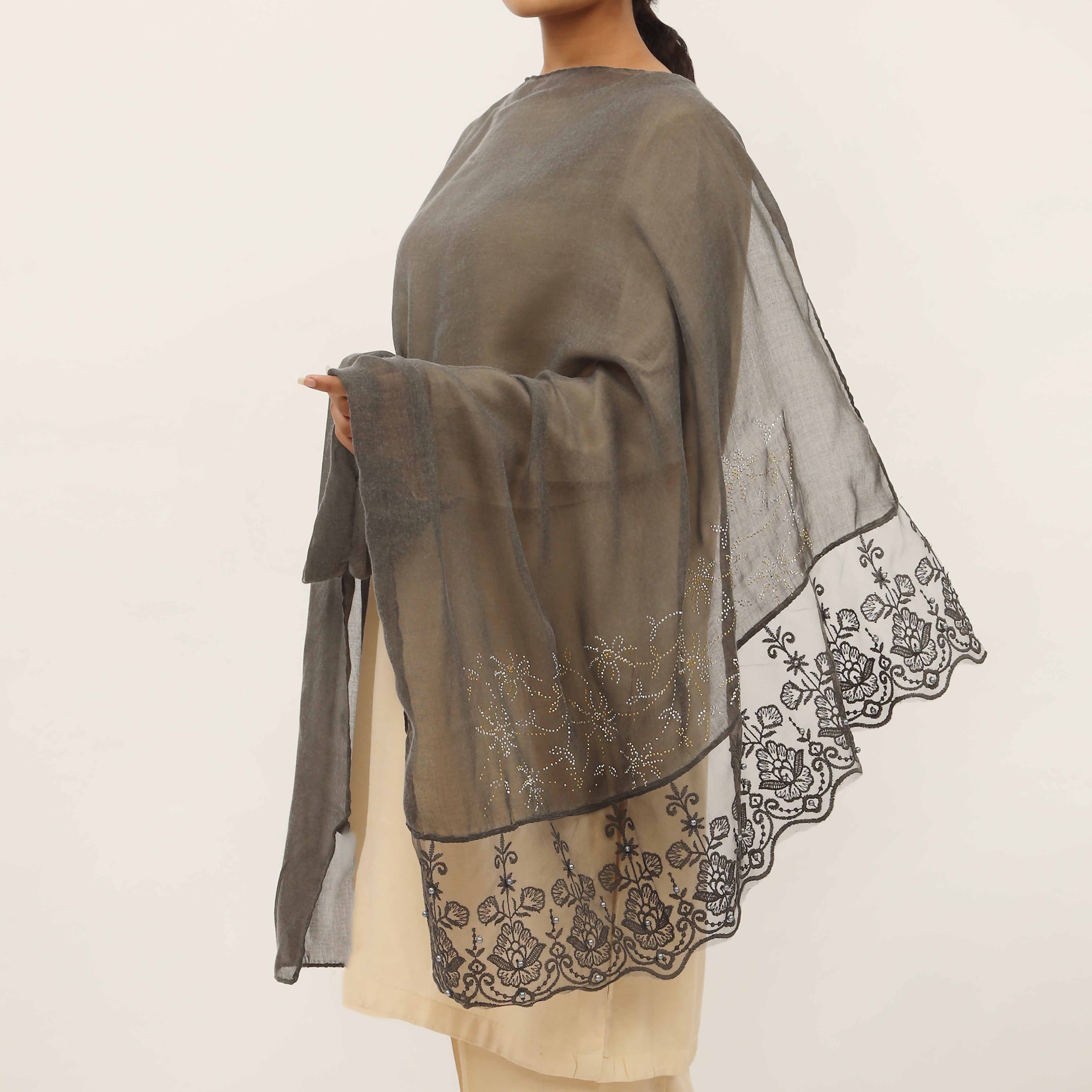 Black Embroidered Stole PD5258 - Image 2