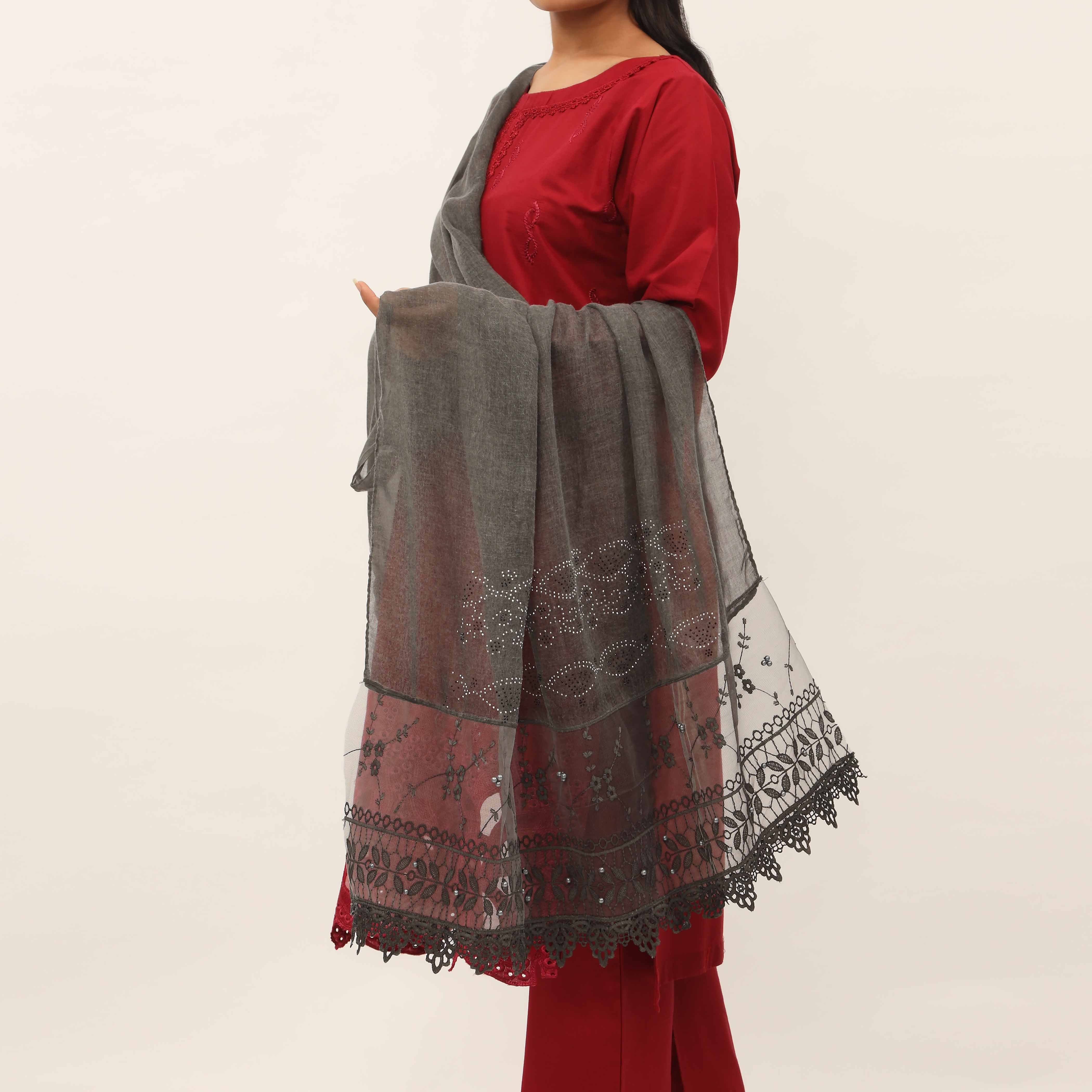 Black Embroidered Stole PD5262 - Image 2