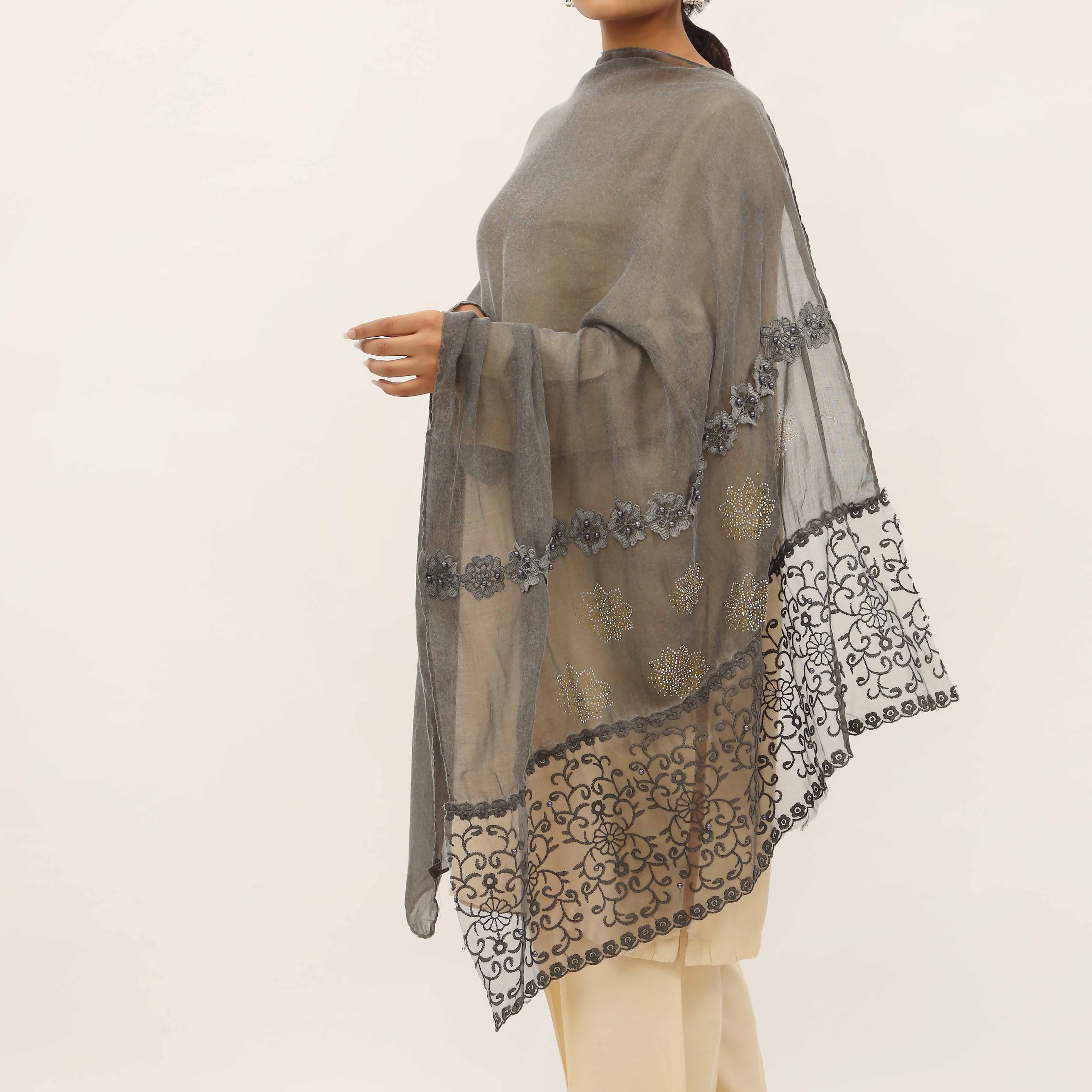 Black Embroidered Stole PD5277 - Image 2