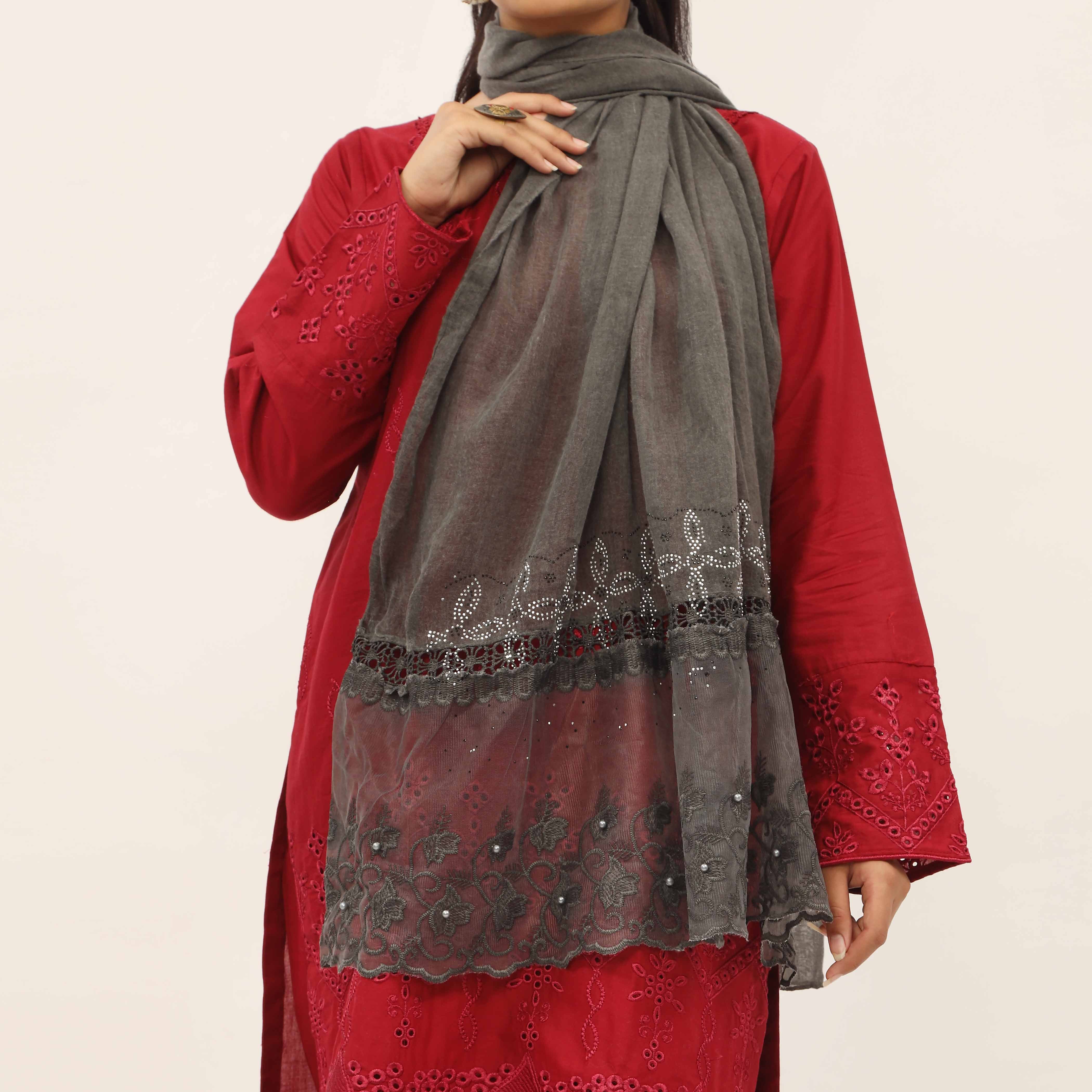 Black Embroidered Stole PD5289 - Image 2