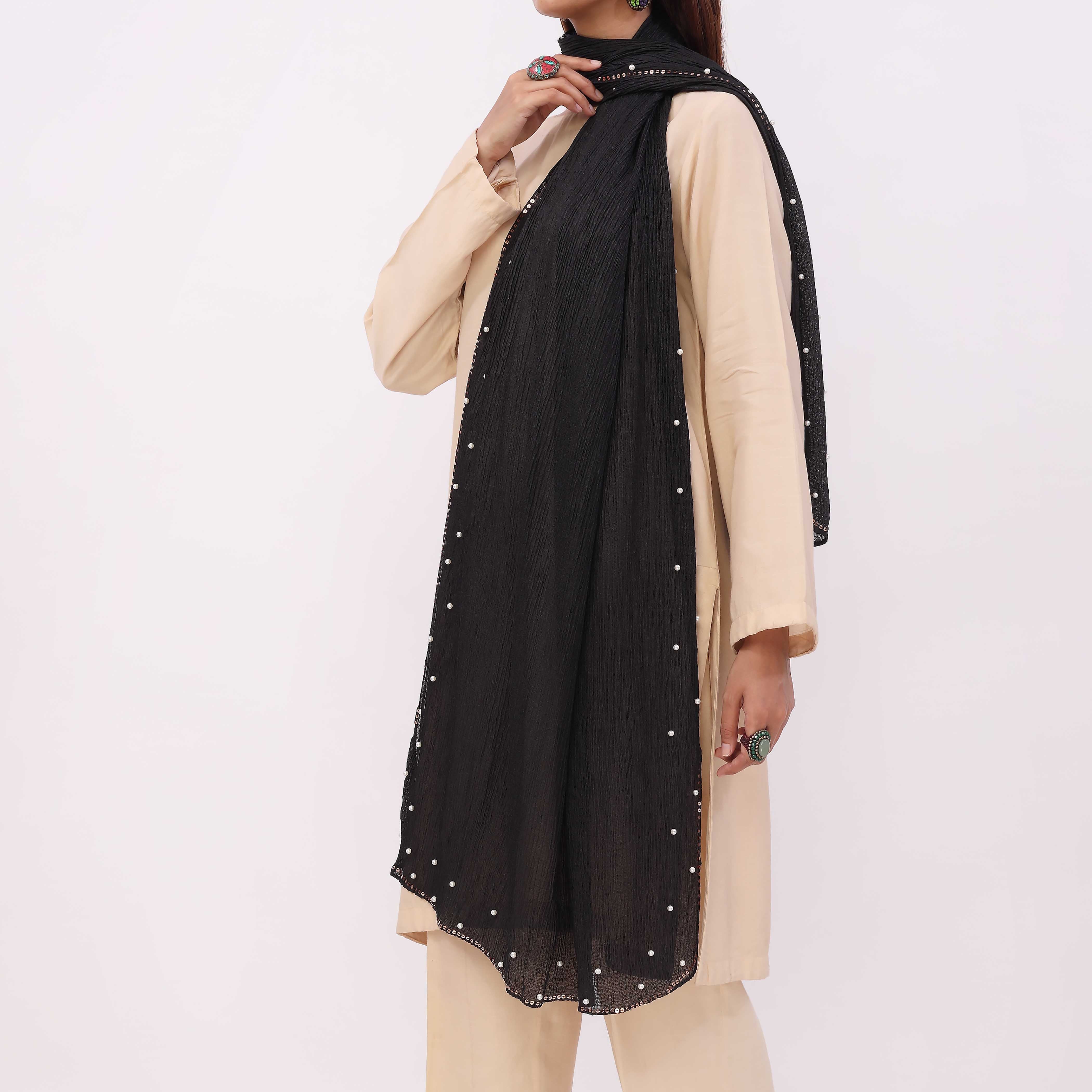 Black Embroidered Stole PD5295 - Image 2