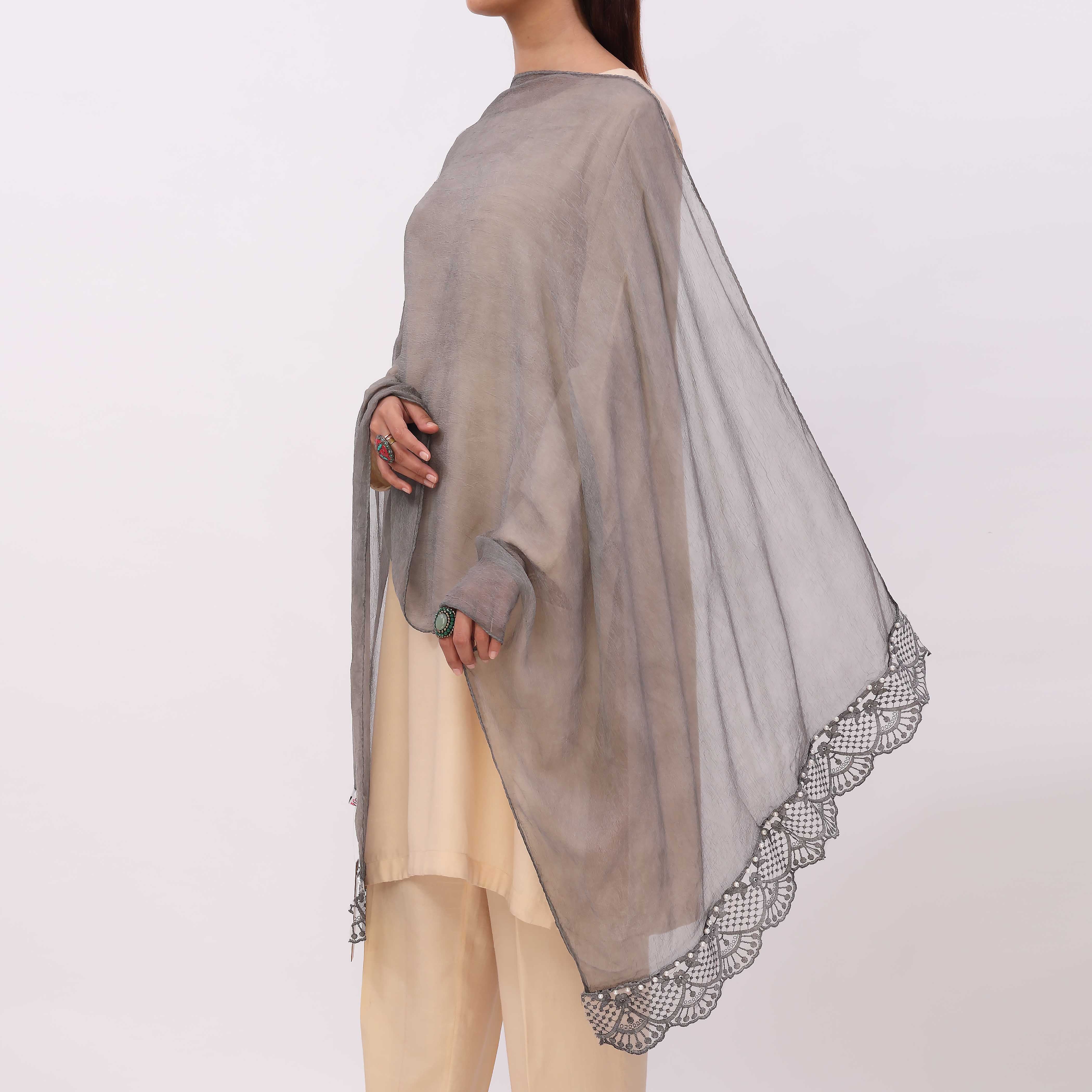 Black Embroidered Stole PD5307 - Image 3