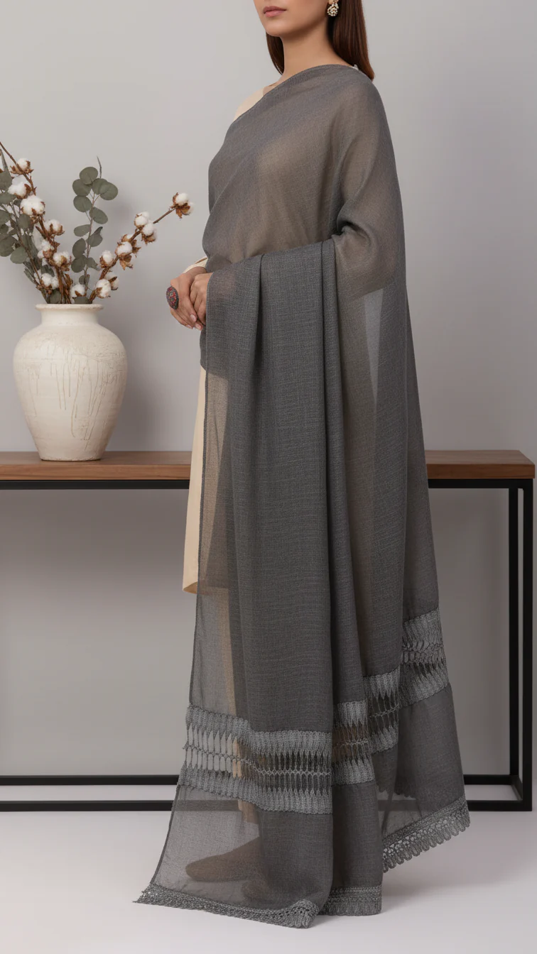 Black Embroidered Stole PD5323 - Image 2