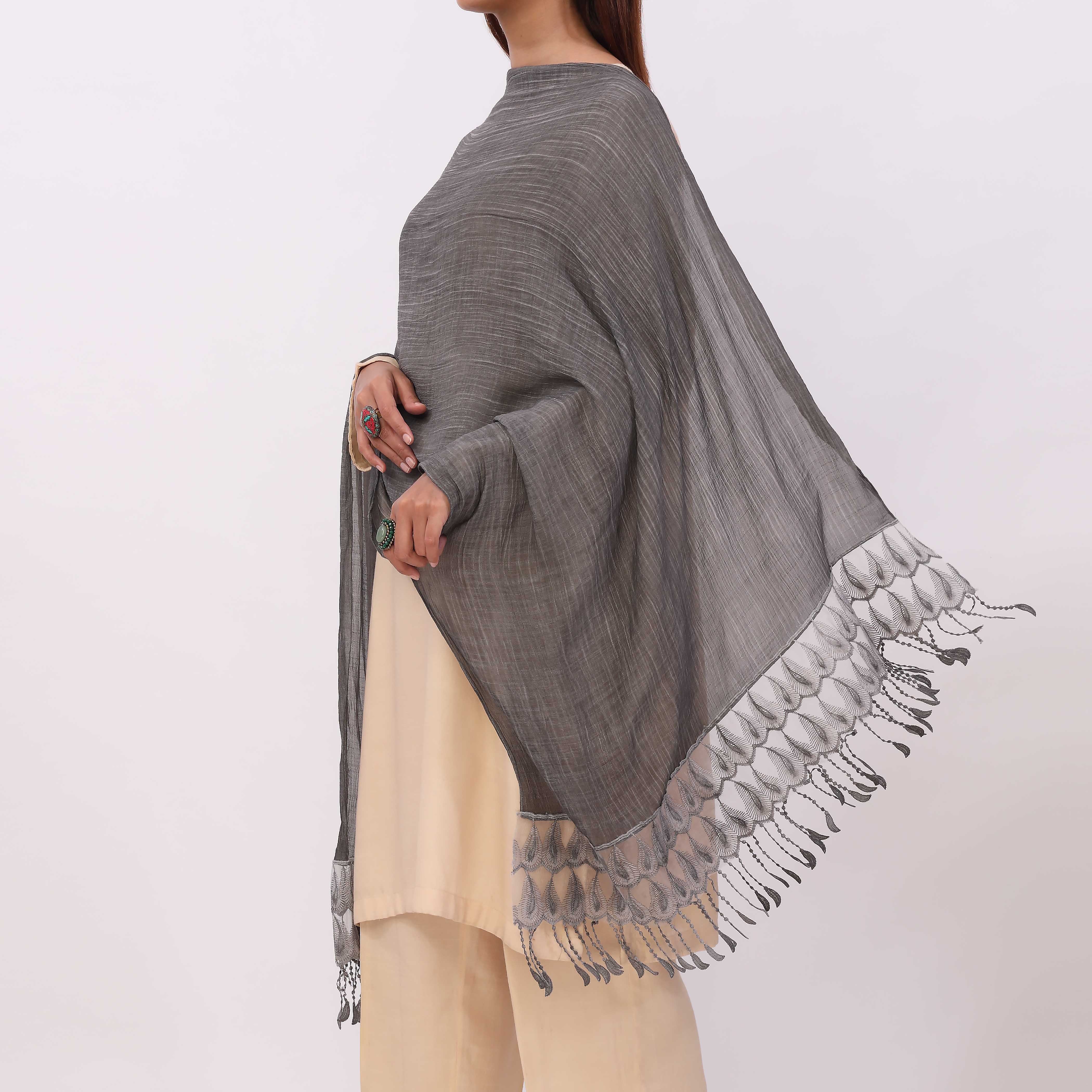 Black Embroidered Stole PD5326 - Image 3