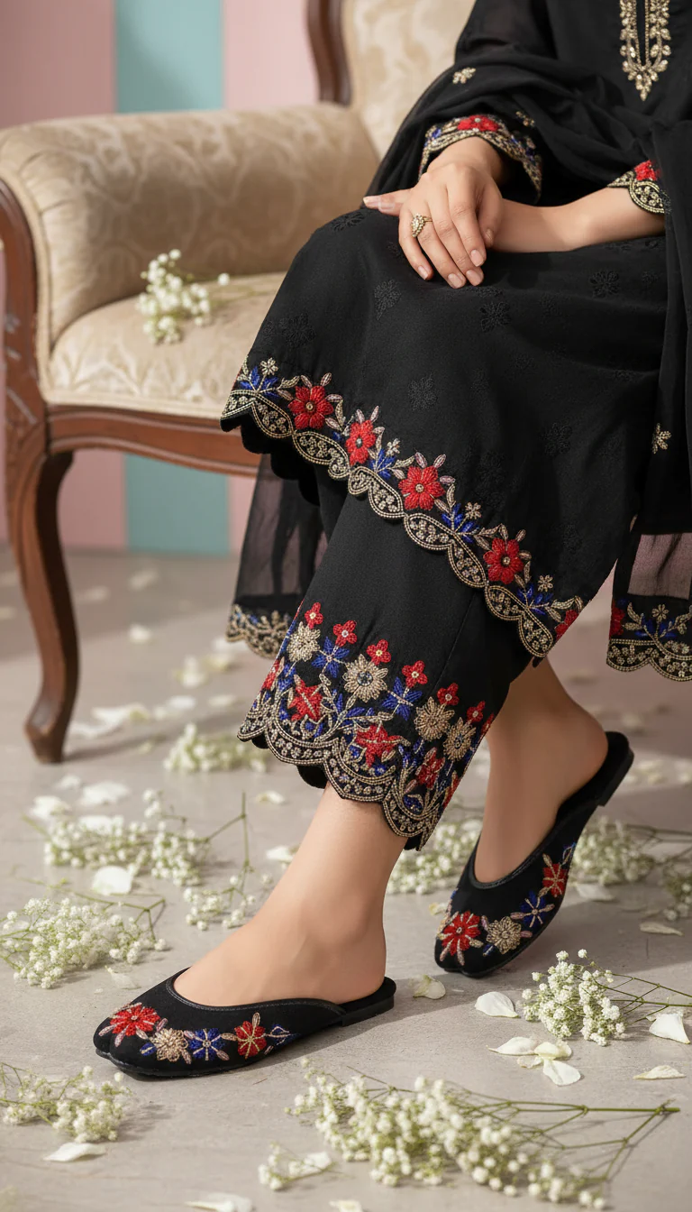 Black Ethnic Back Open Khussa For Women EC8624