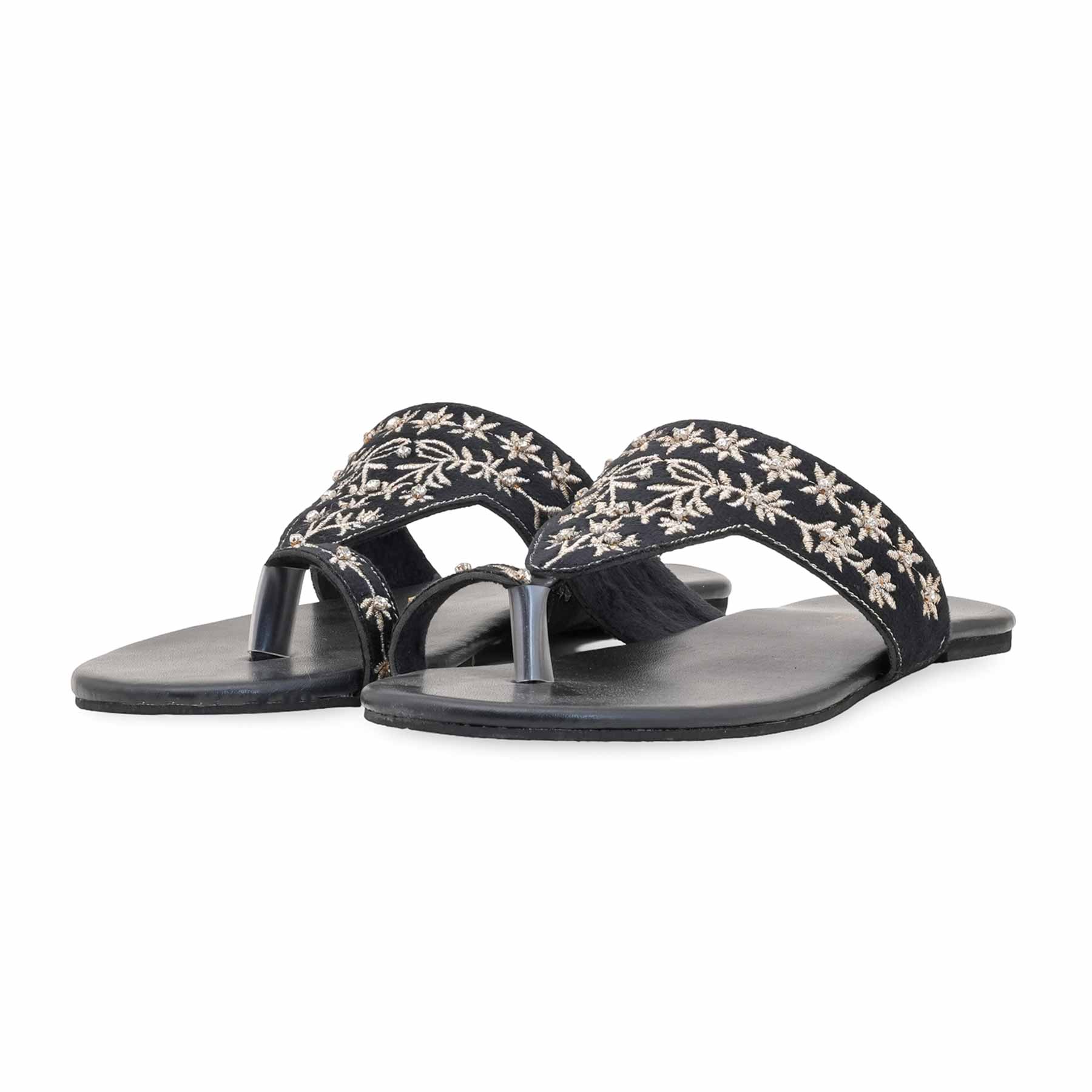 Black Ethnic Chappal For Ladies EC0238 - Image 3
