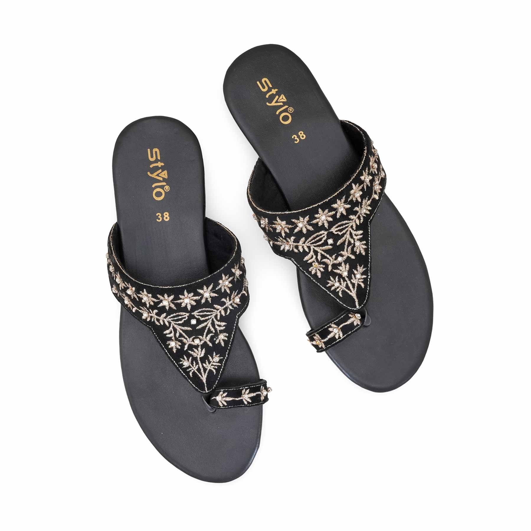 Black Ethnic Chappal For Ladies EC0238 - Image 5