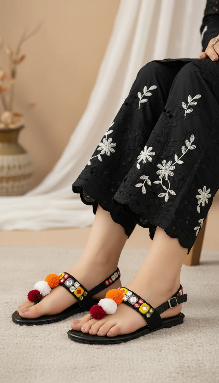 Black Ethnic Chappal For Ladies EC3186