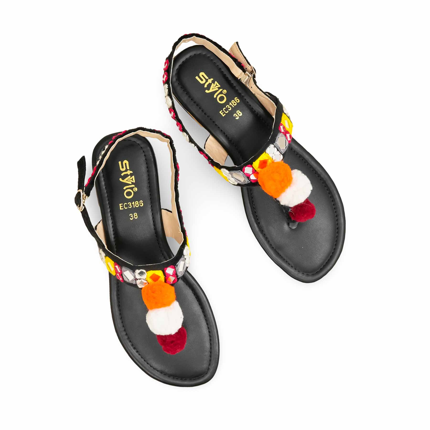 Black Ethnic Chappal For Ladies EC3186 - Image 5