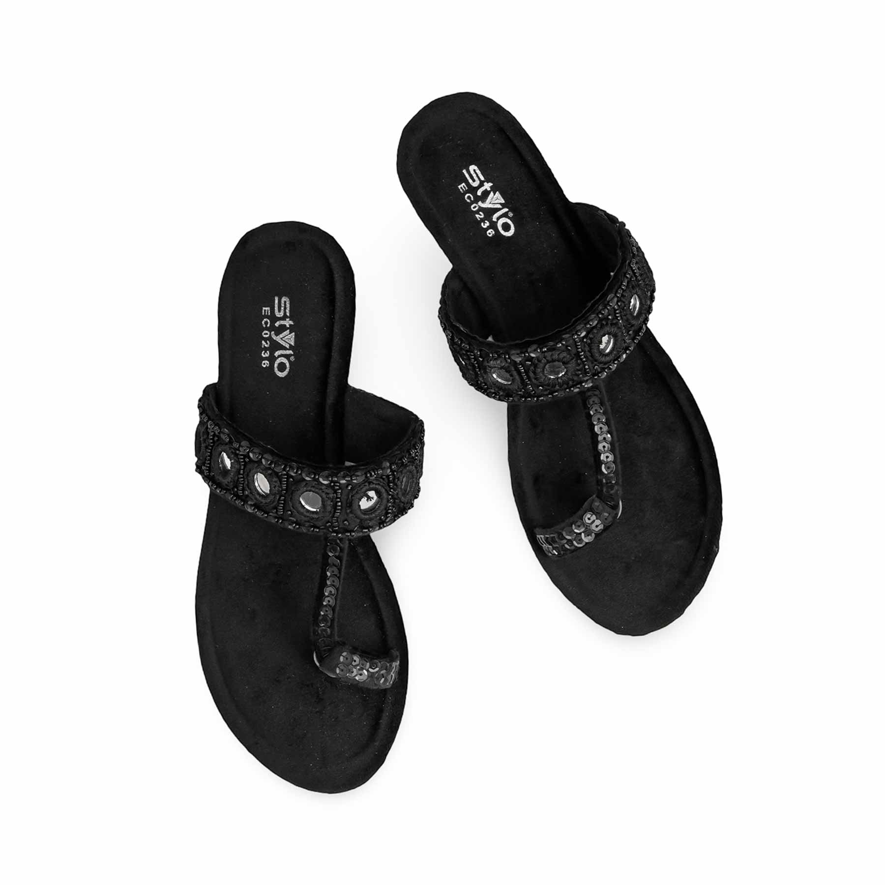 Black Ethnic Chappal For Women EC0236 - Image 5