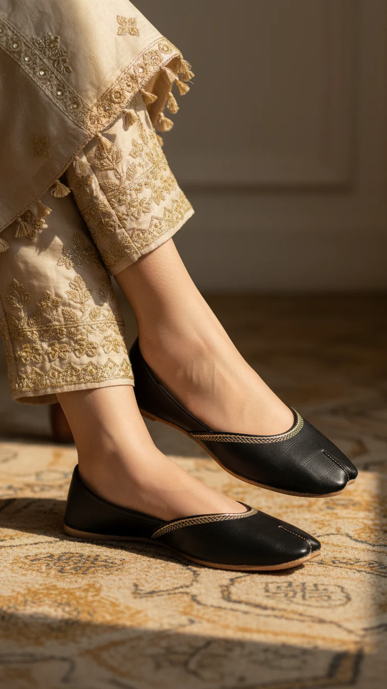 Black Leather Khussa EC8657