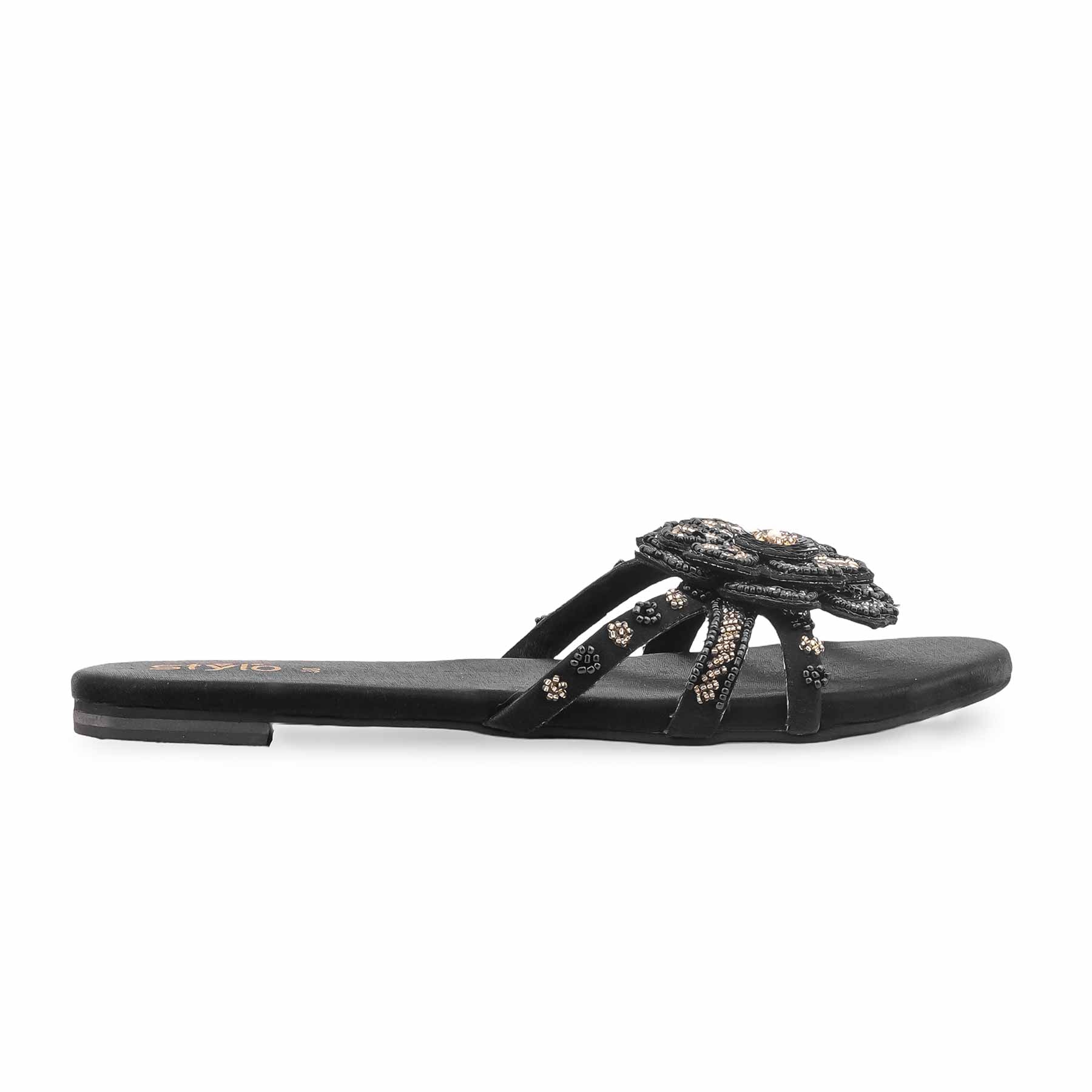 Black Ethnic Slipper For Women EC0245 - Image 2