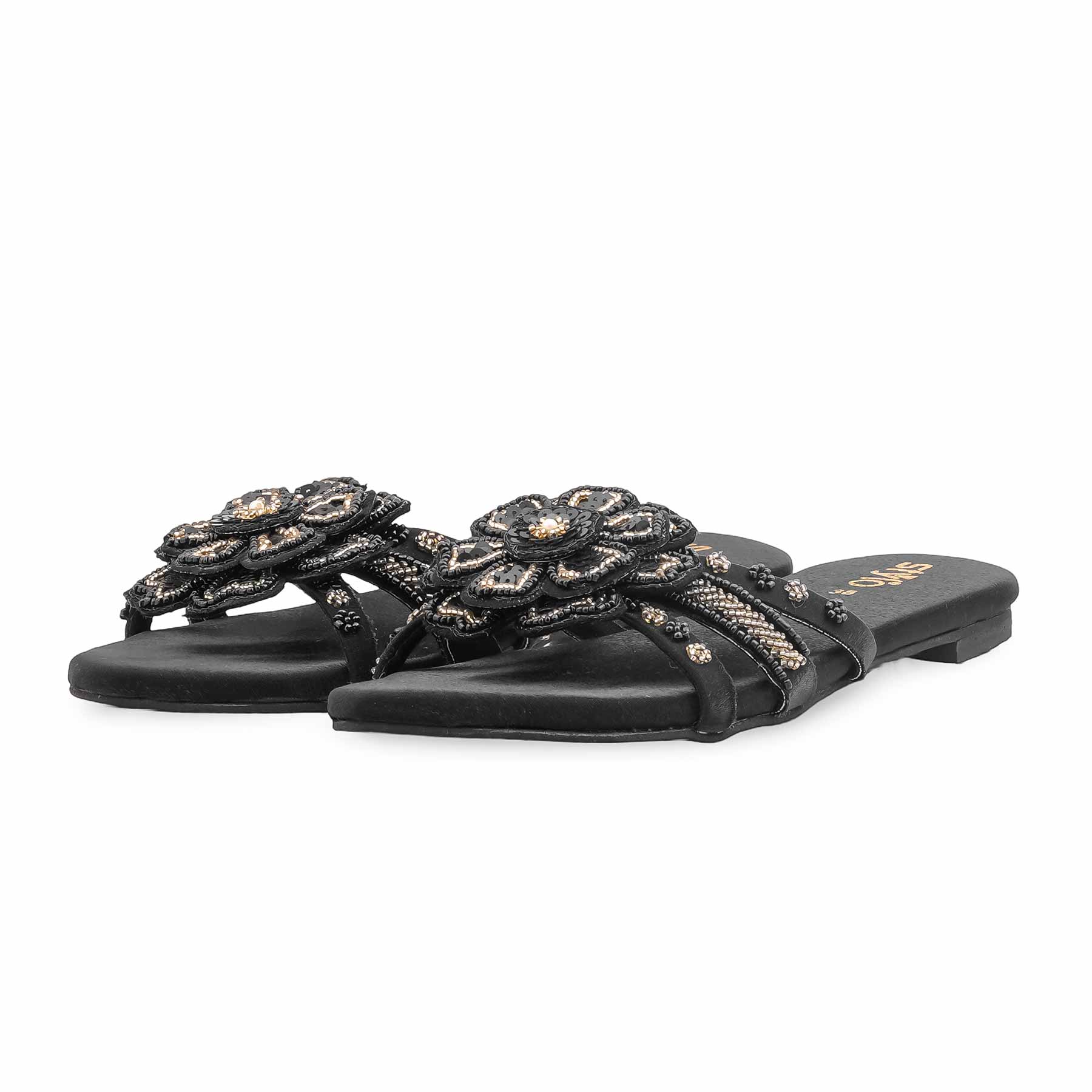 Black Ethnic Slipper For Women EC0245 - Image 3