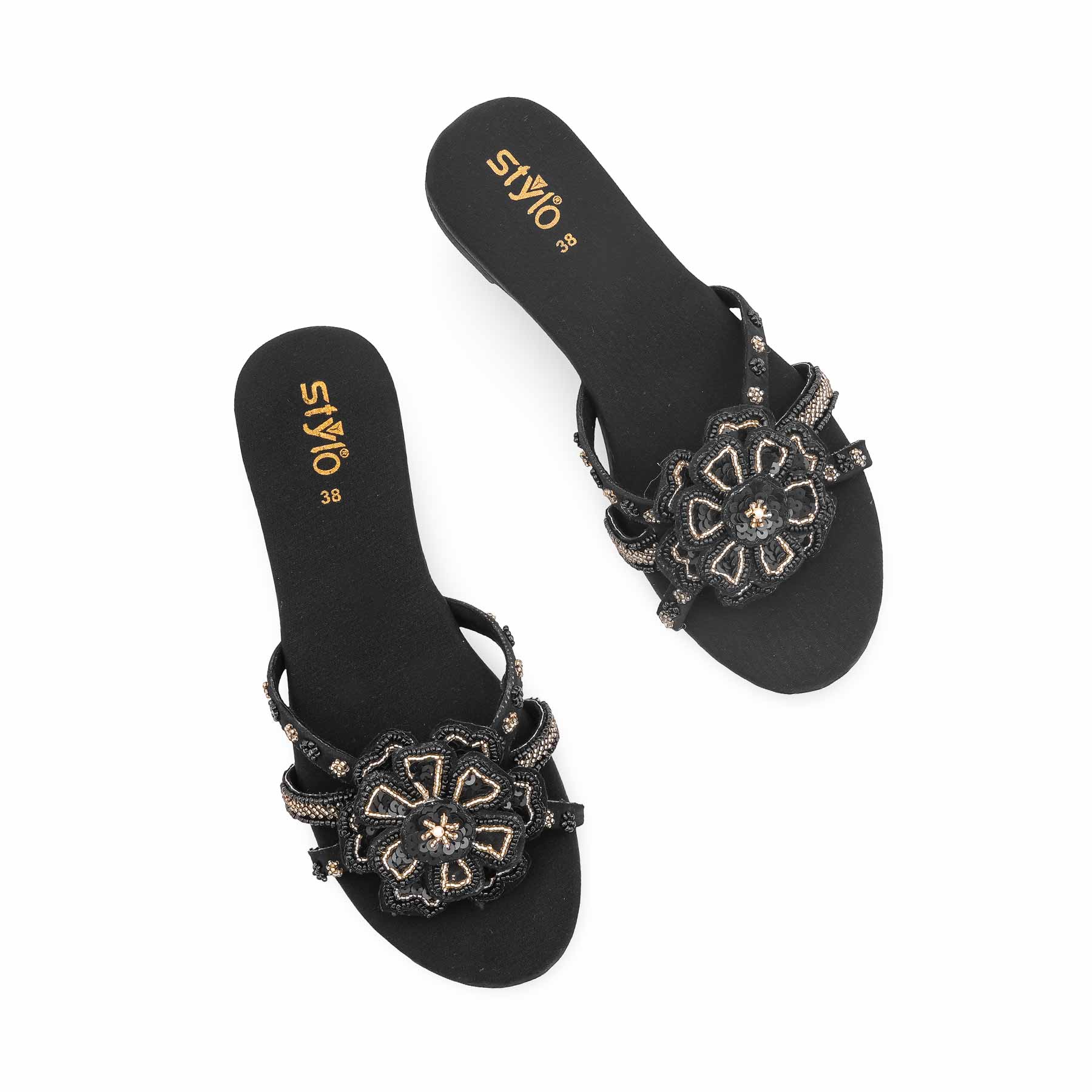 Black Ethnic Slipper For Women EC0245 - Image 5
