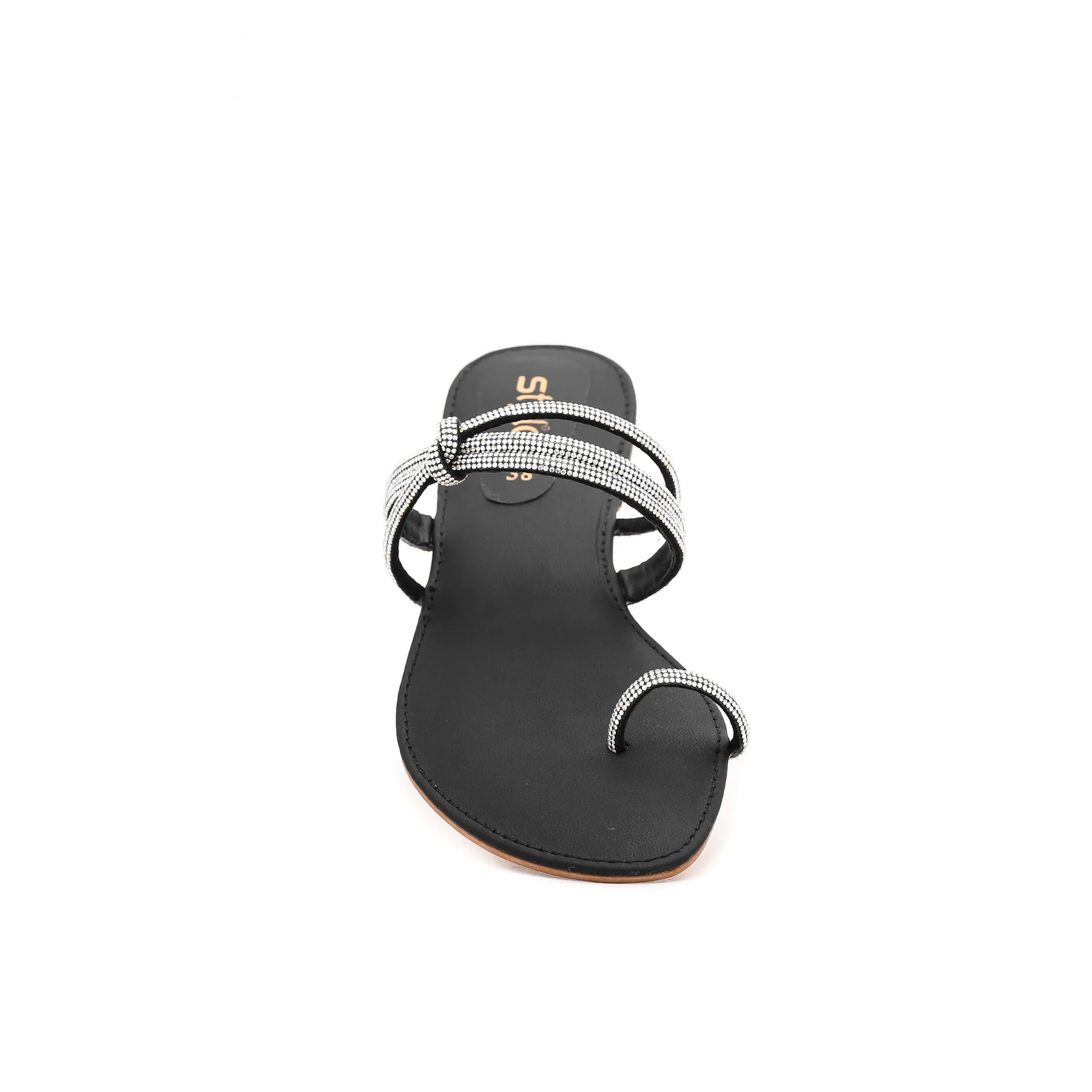 Black Fancy Chappal Fn0689 - Image 4