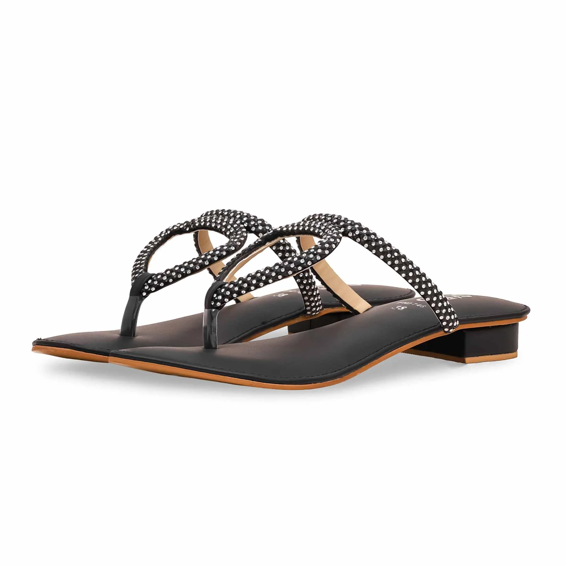 Black Fancy Chappal For Women FN0746 - Image 3