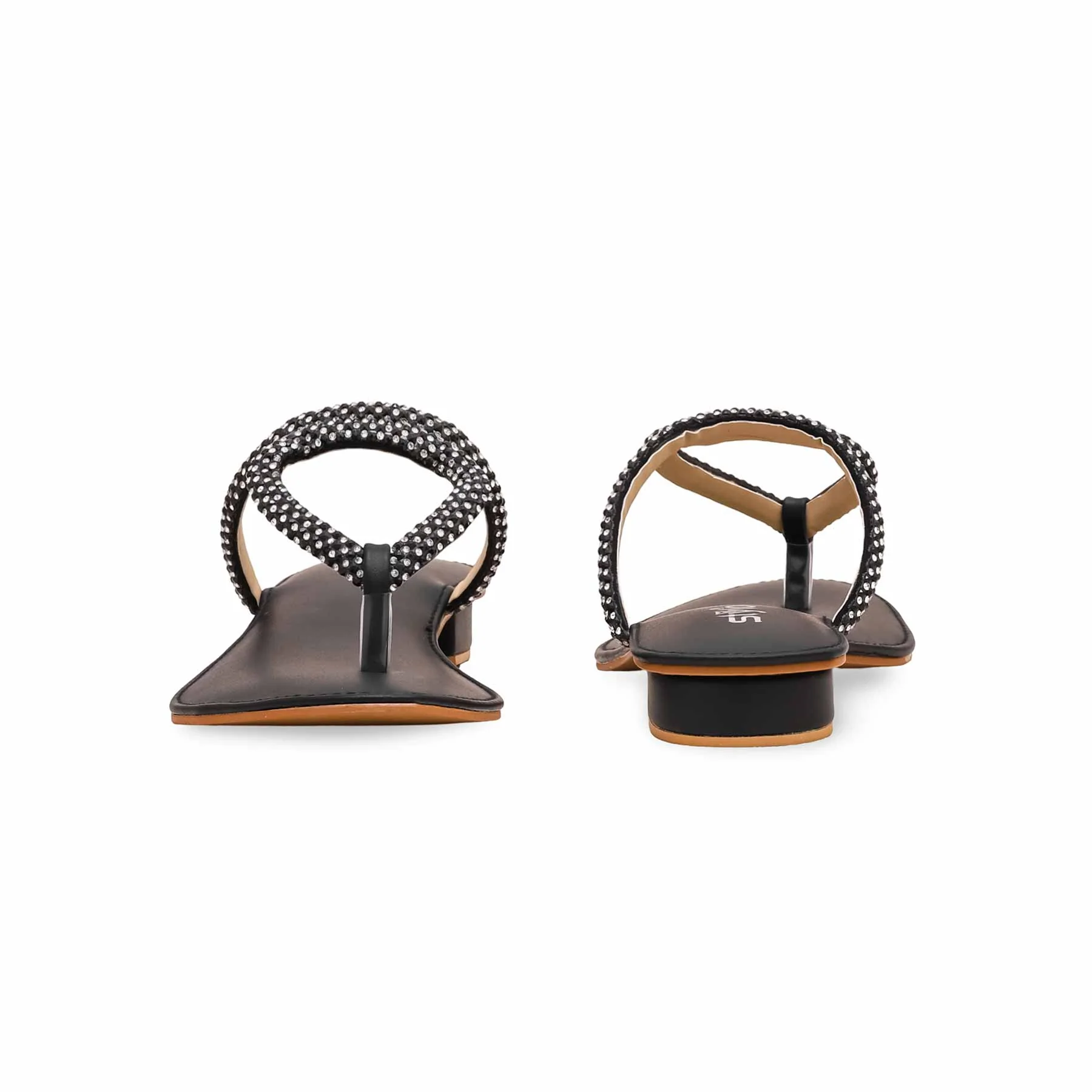 Black Fancy Chappal For Women FN0746 - Image 4