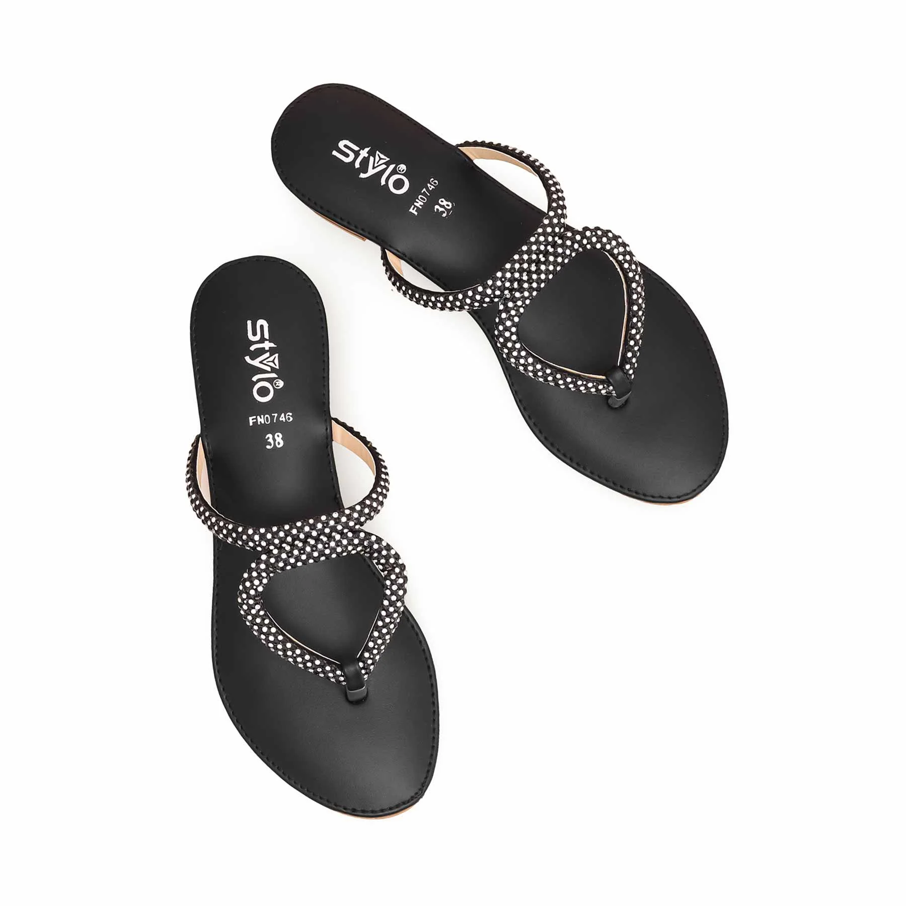 Black Fancy Chappal For Women FN0746 - Image 5
