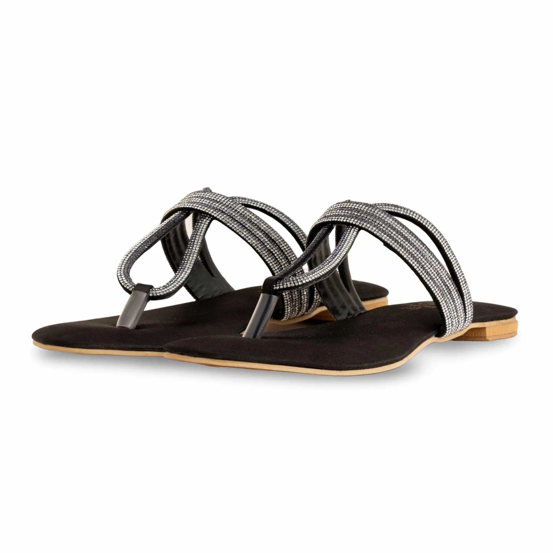 Black Fancy Chappal For Women FN0788 - Image 4