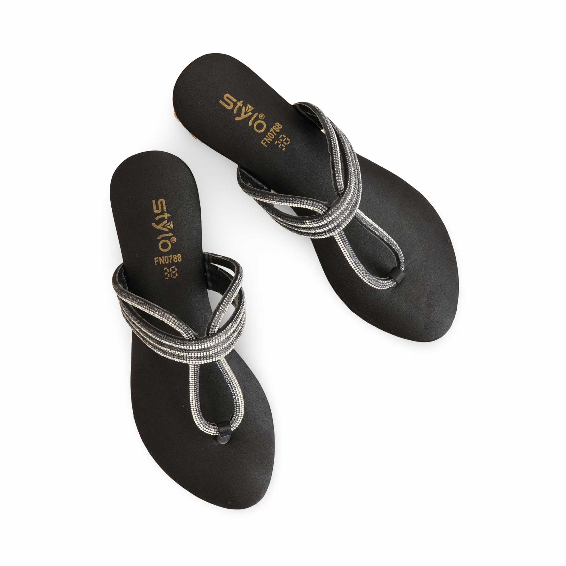 Black Fancy Chappal For Women FN0788 - Image 6