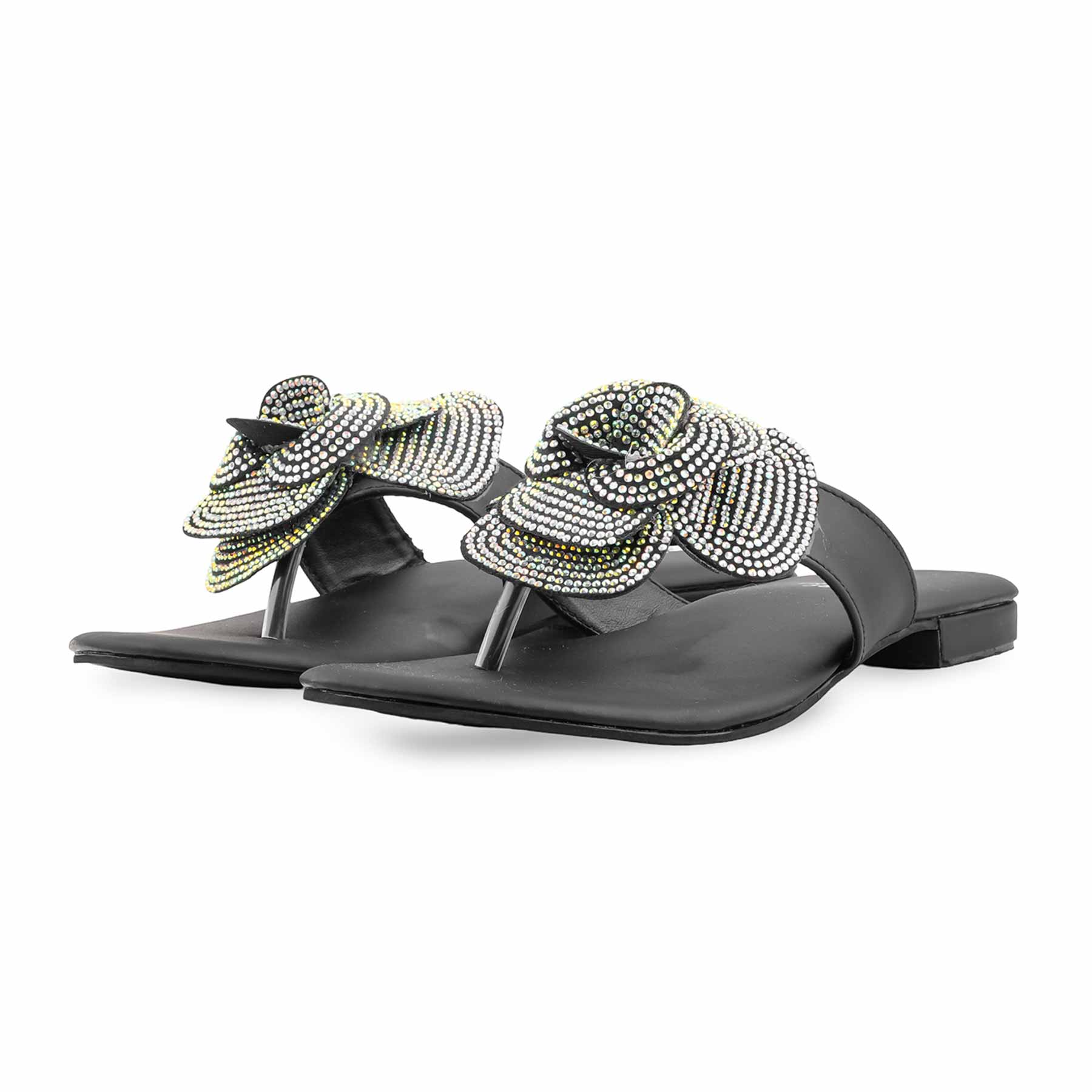 Black Fancy Chappal For Women FN0809 - Image 3
