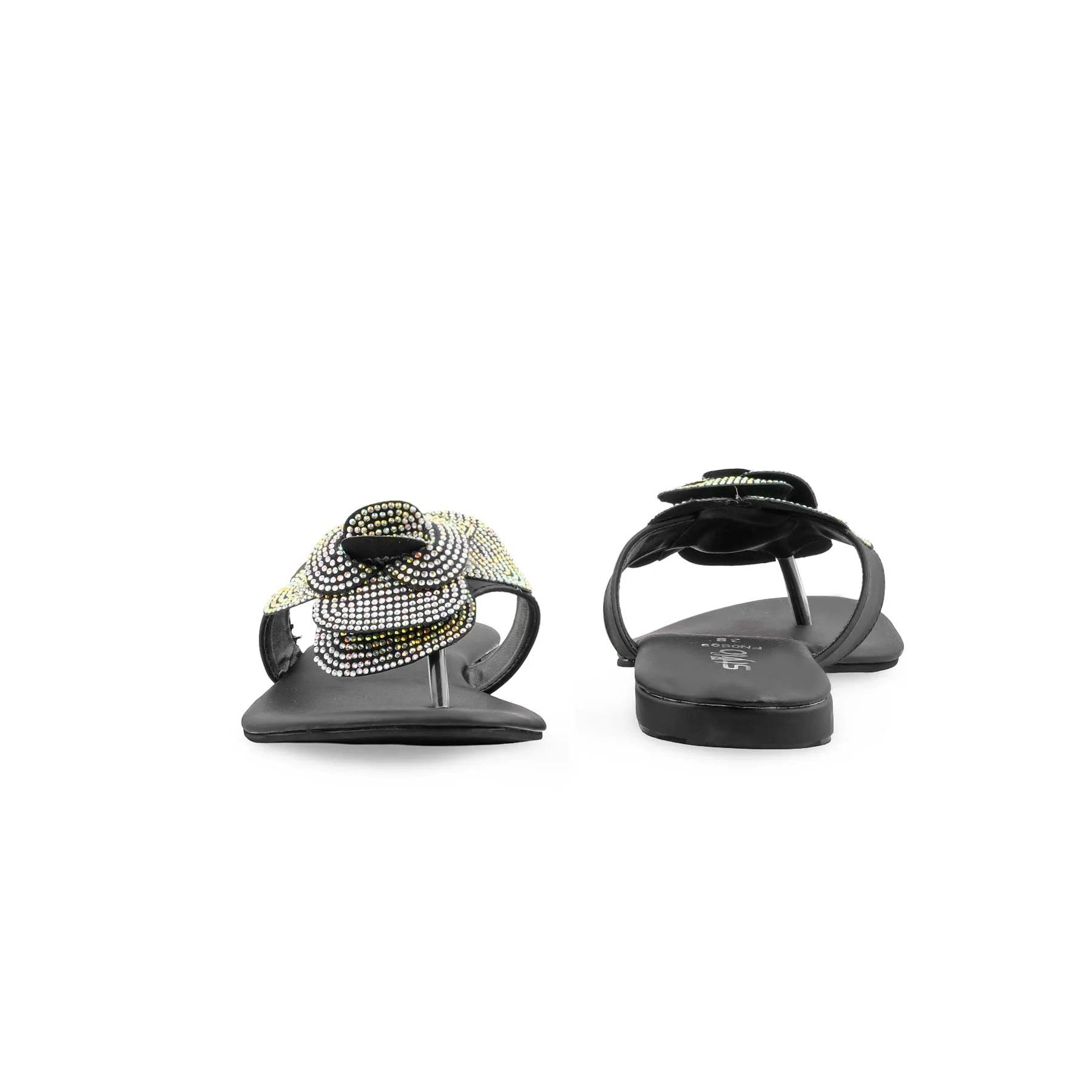 Black Fancy Chappal For Women FN0809 - Image 4