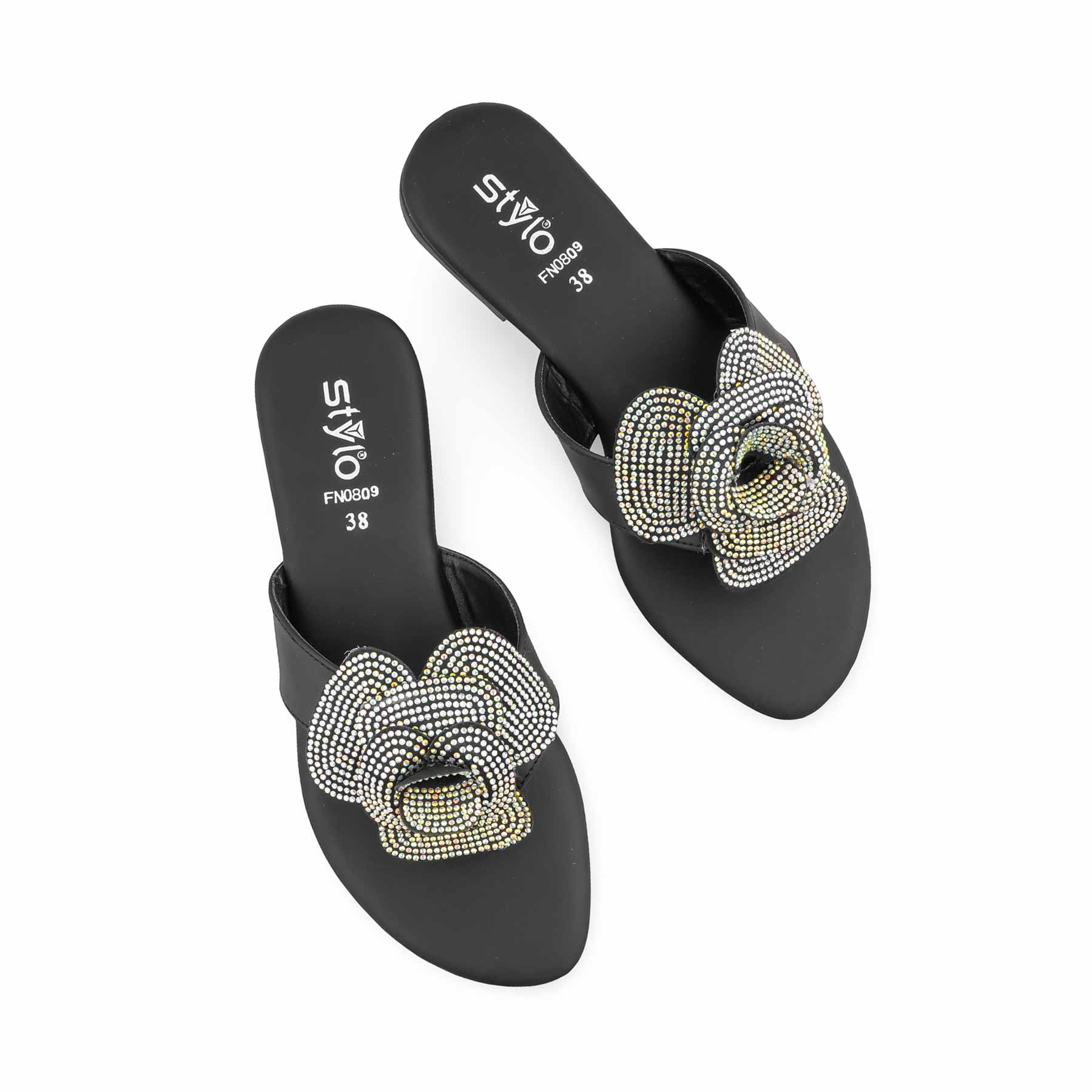 Black Fancy Chappal For Women FN0809 - Image 5