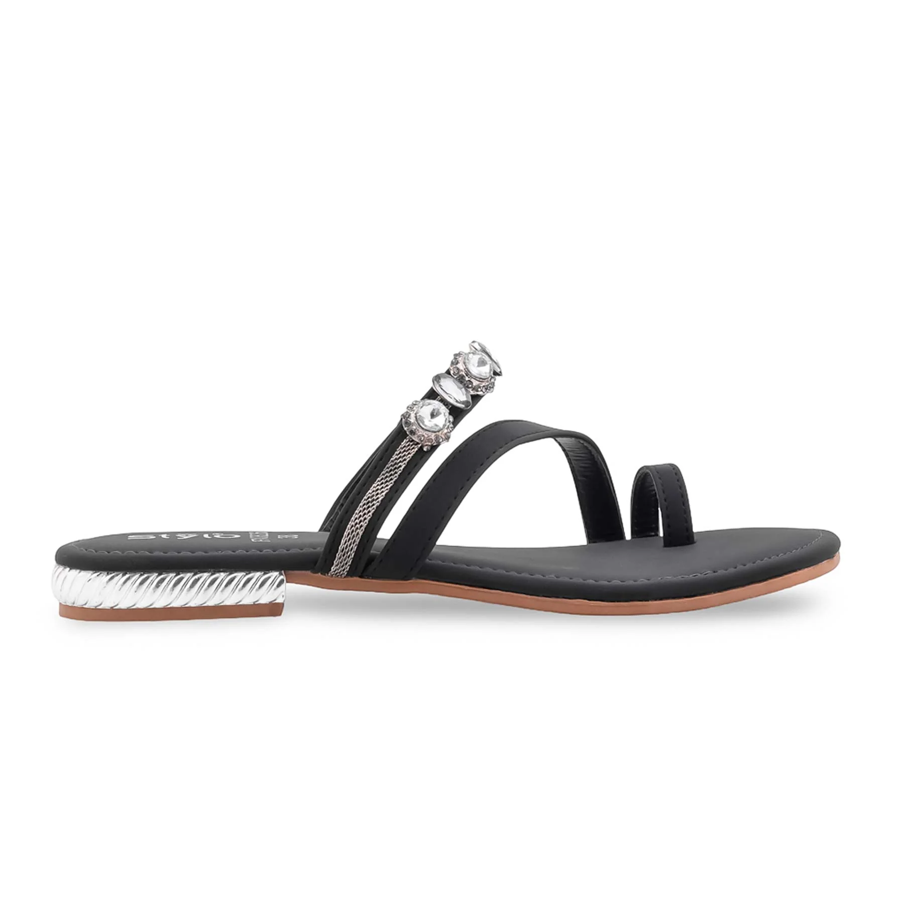 Black Fancy Chappal For Women FN0826 - Image 2