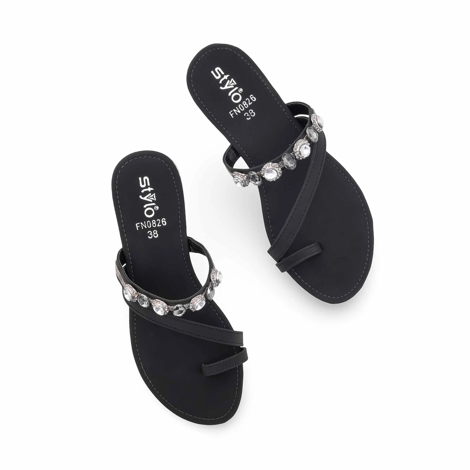 Black Fancy Chappal For Women FN0826 - Image 5