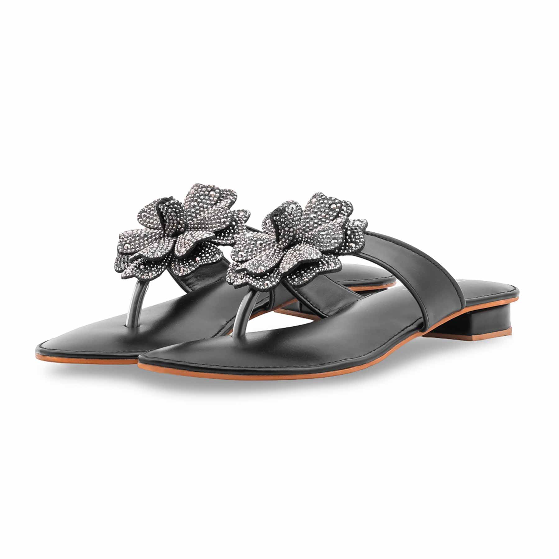 Black Fancy Chappal For Women FN0838 - Image 3