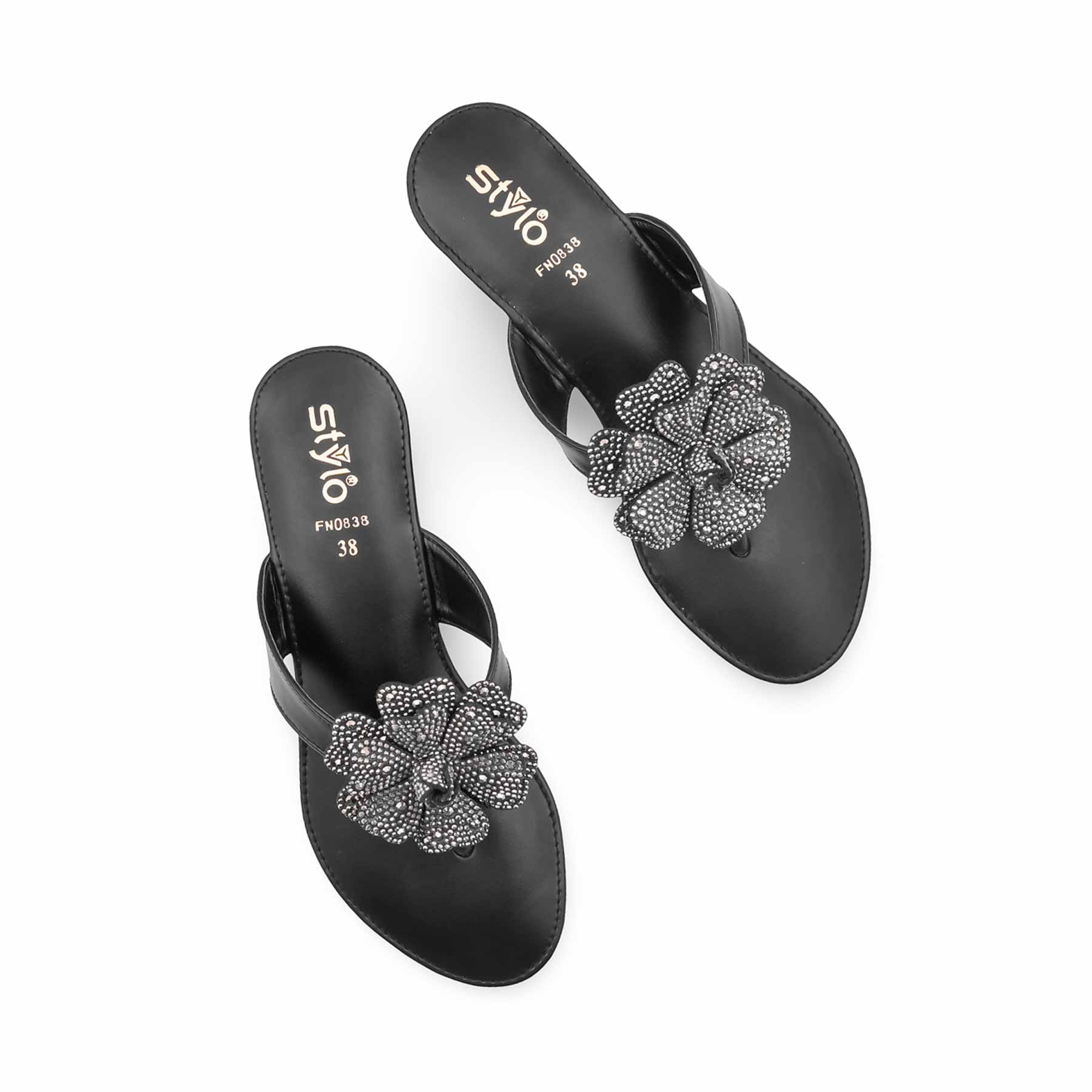 Black Fancy Chappal For Women FN0838 - Image 5