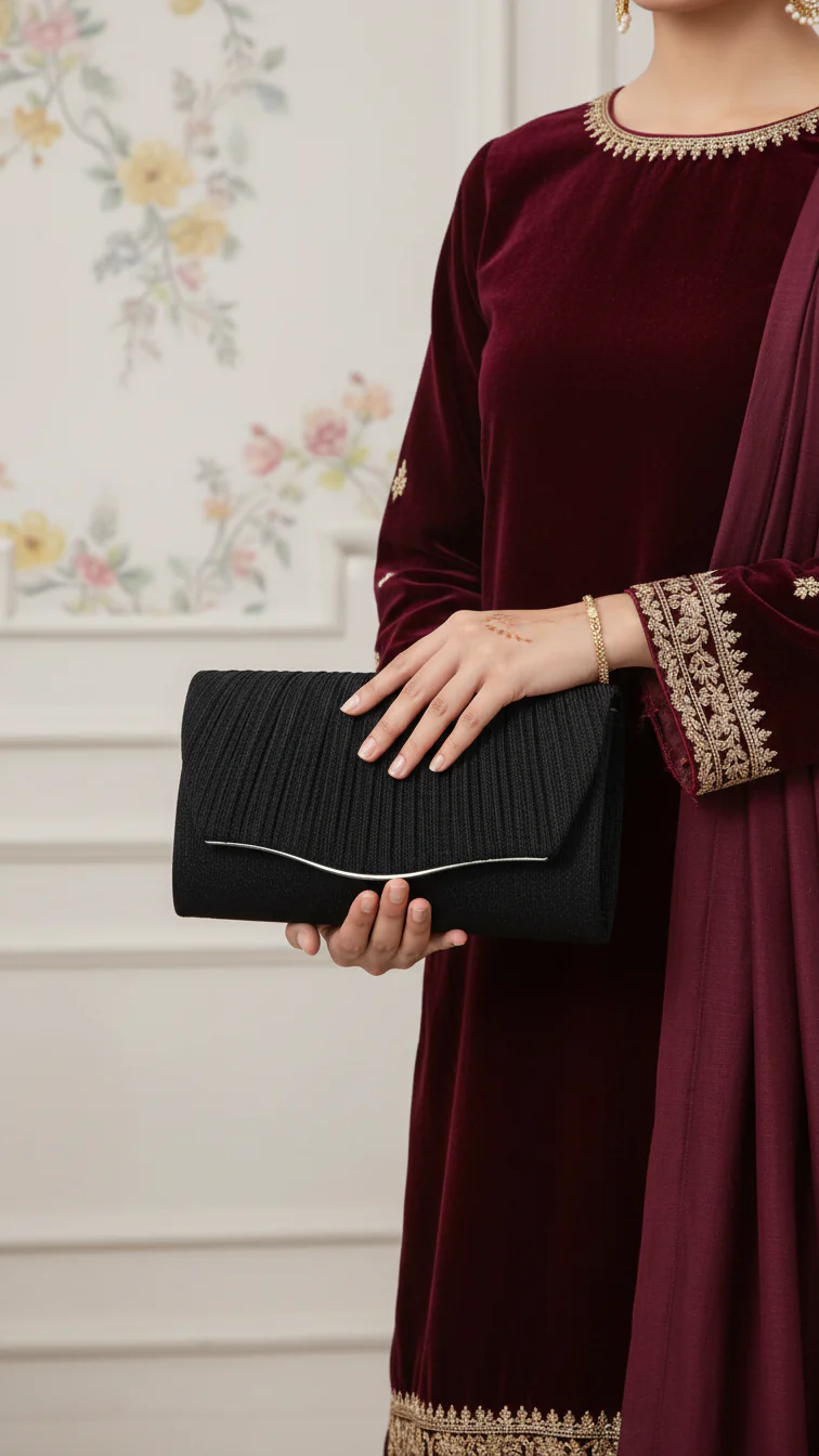 Black Fancy Clutch For Women P24427