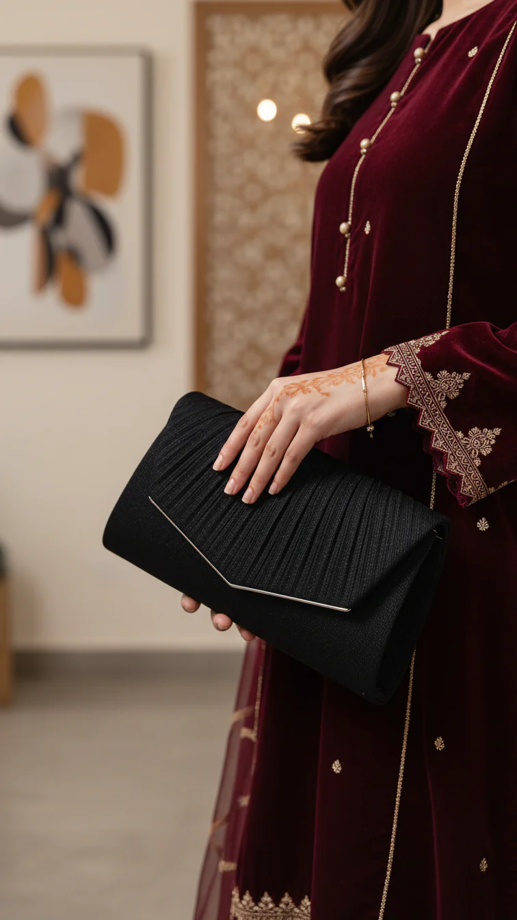 Black Fancy Clutch For Women P24430