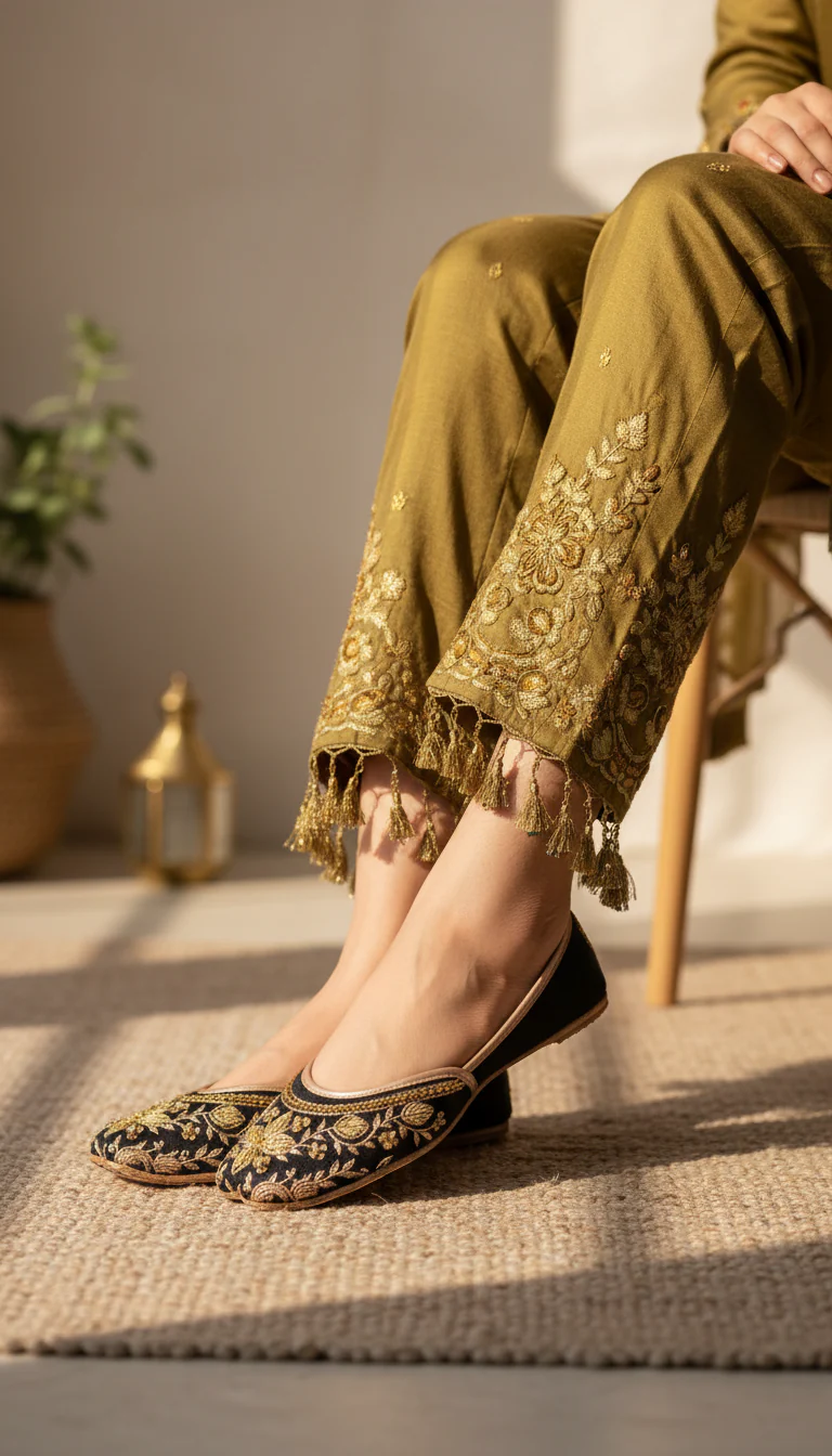 Black Fancy Khussa For Ladies EC8593