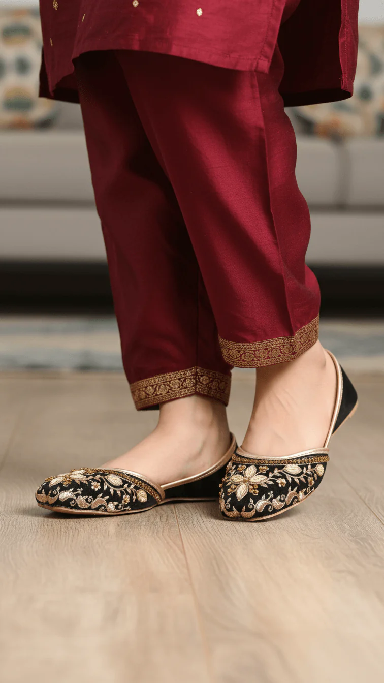 Black Fancy Khussa For Ladies EC8593 - Image 2