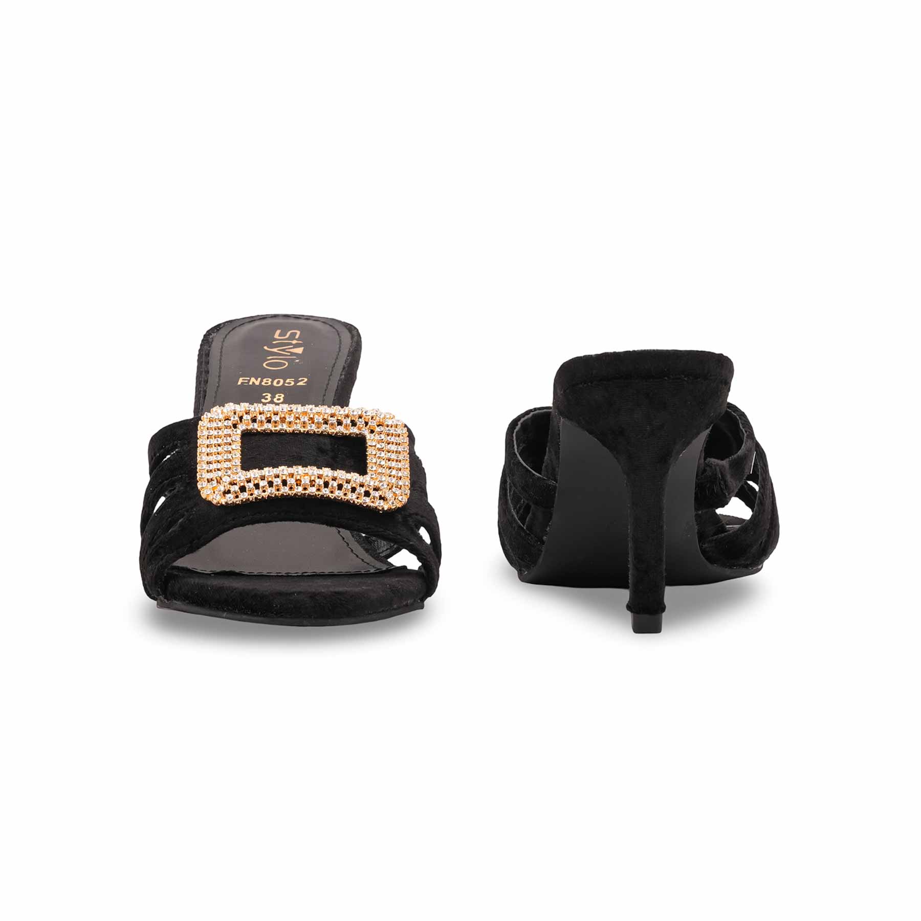Black Fancy Slipper For Ladies FN8052 - Image 4