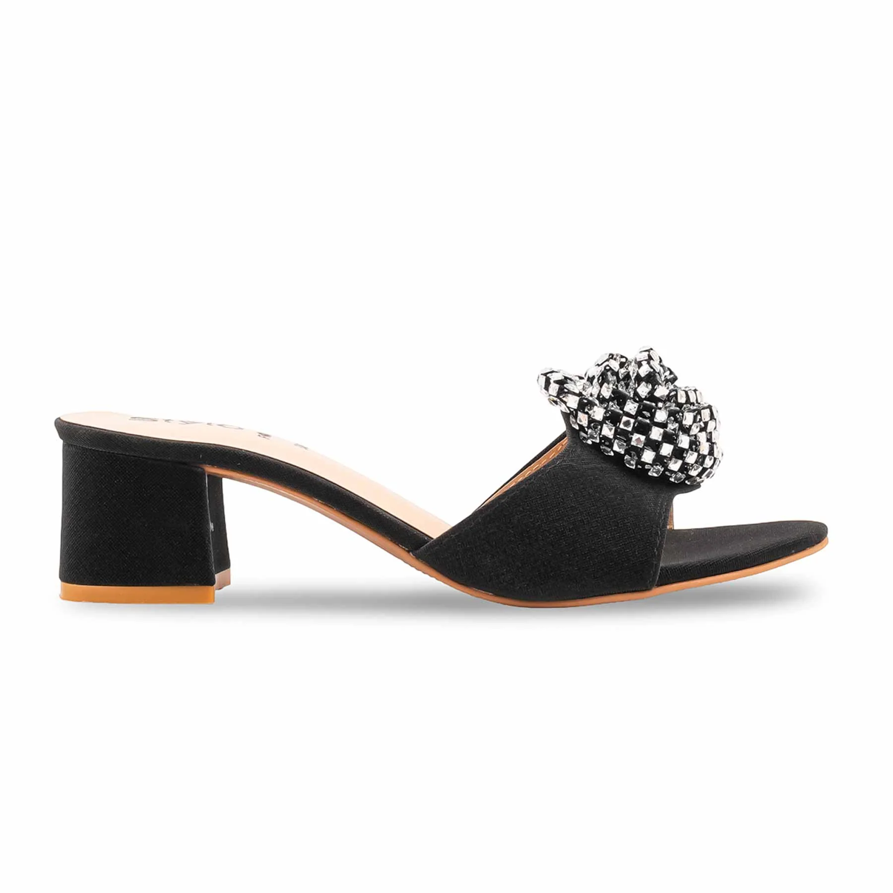 Black Fancy Slipper For Ladies FN8073 - Image 2