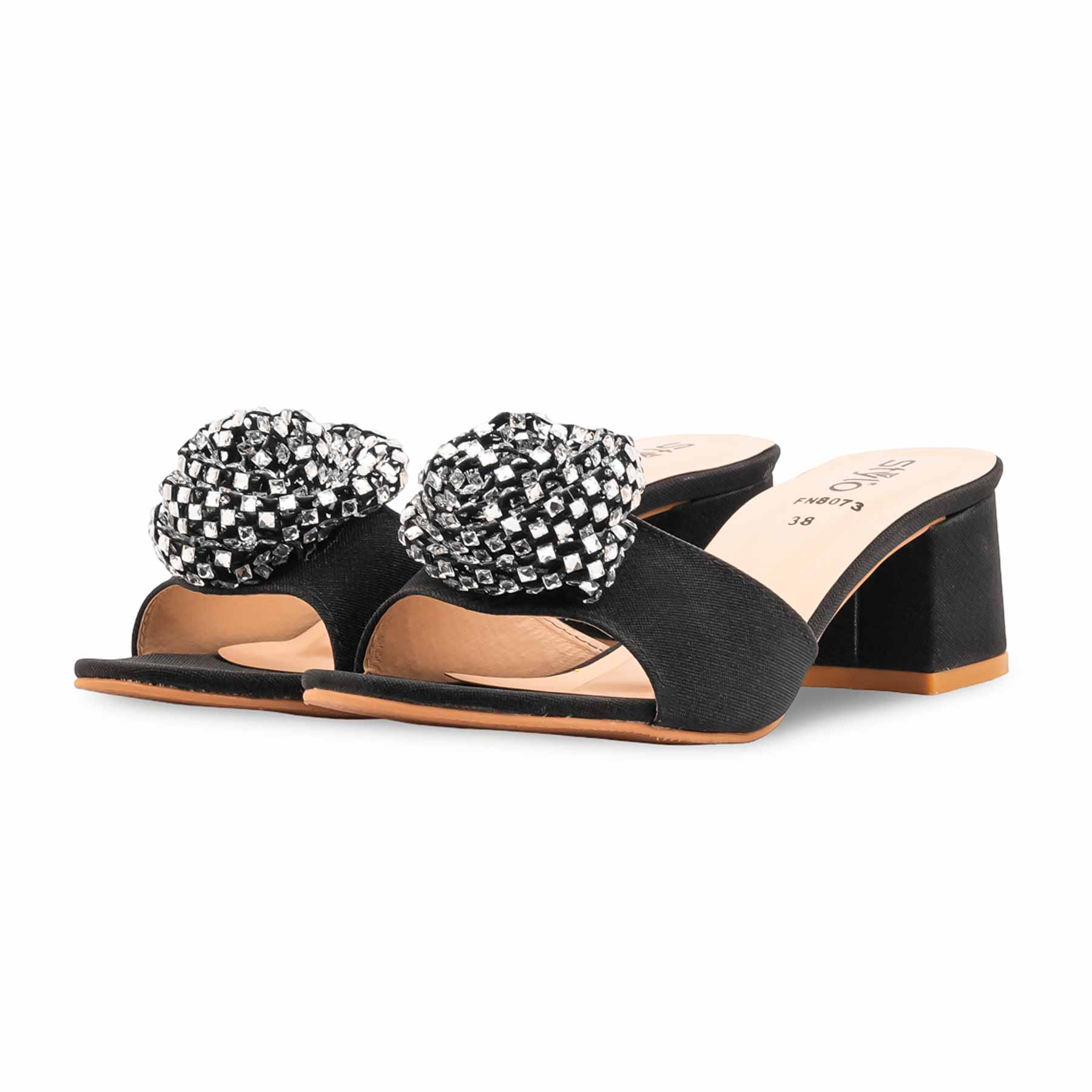 Black Fancy Slipper For Ladies FN8073 - Image 3