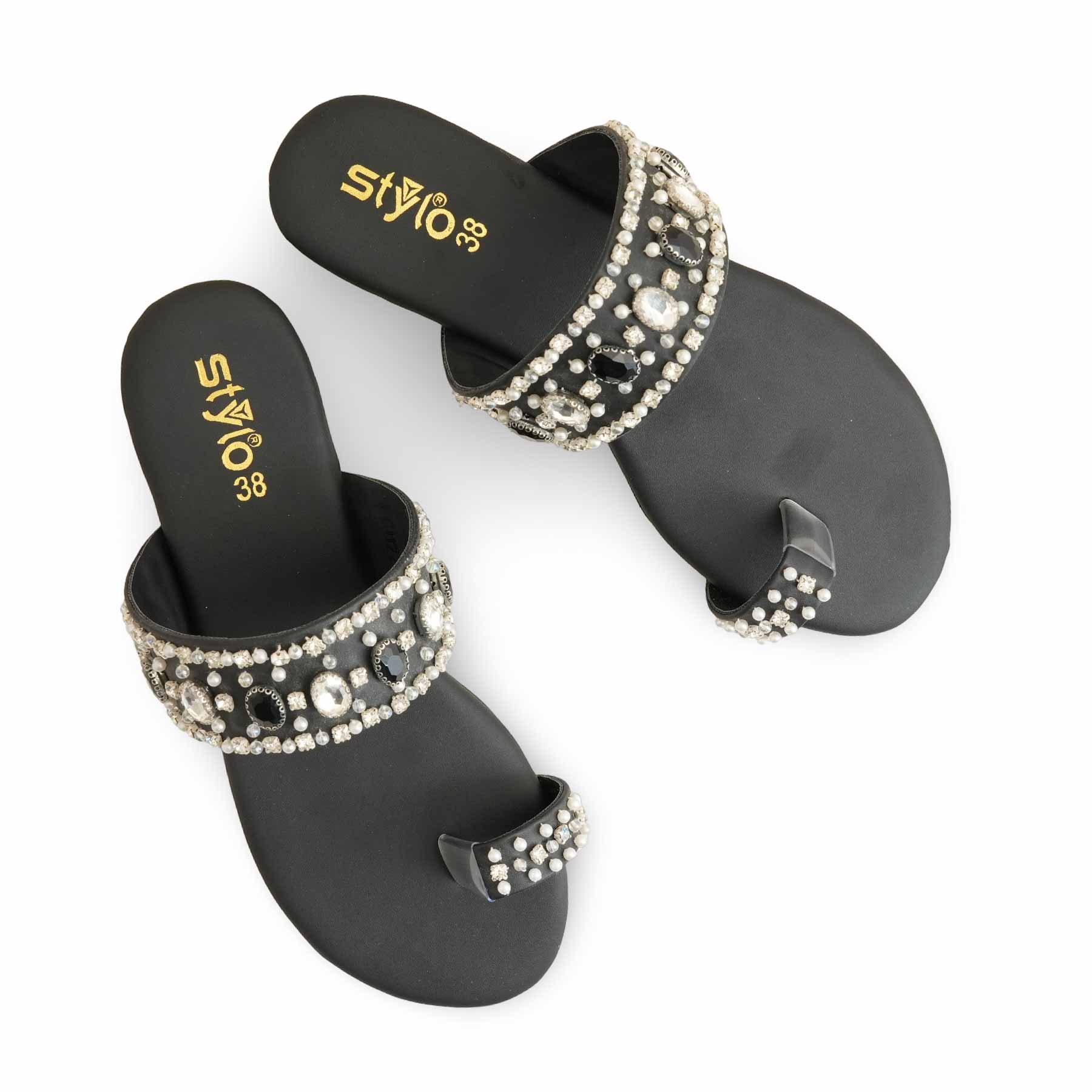 Black Fancy Women Chappal EC0220 - Image 5