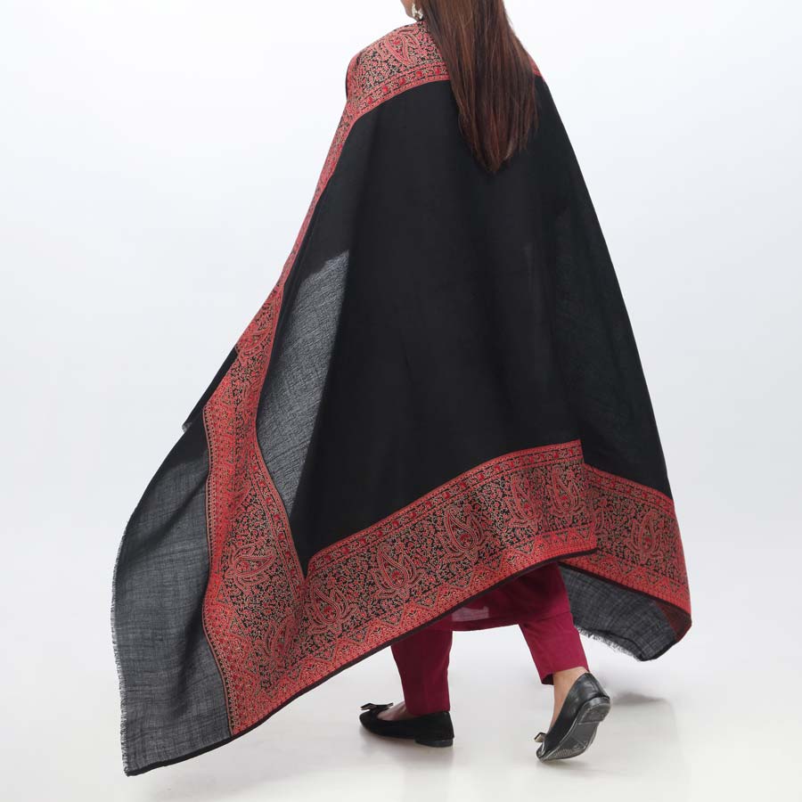 Black Jacquard Border Shawl PW3717 - Image 2