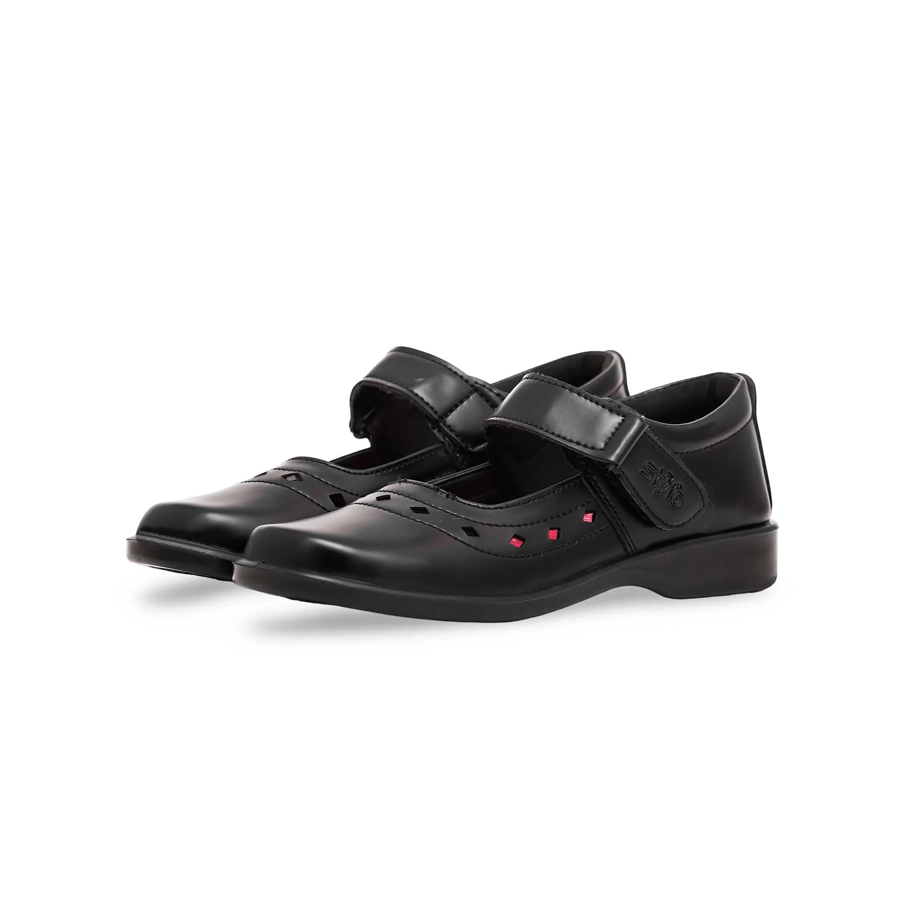 Girls Black Velcro Strap School Shoes SK0059 - Image 3
