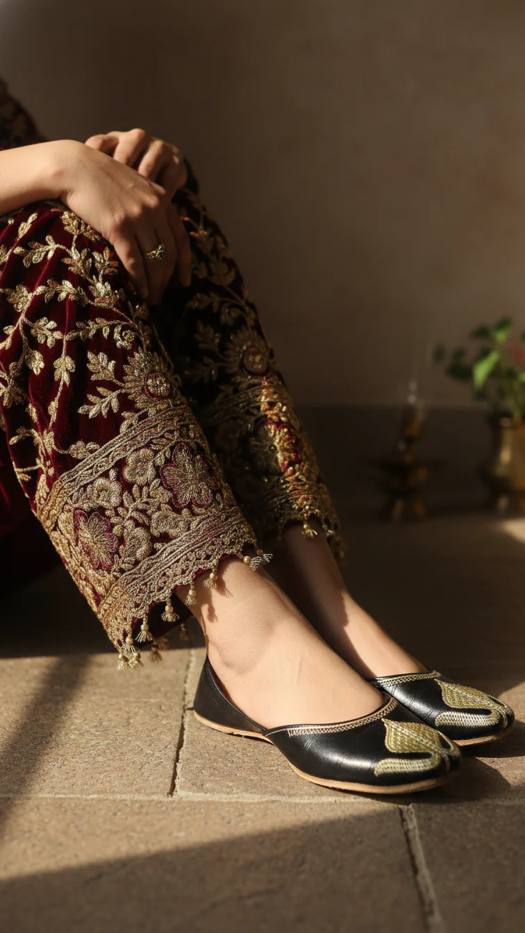 Black Leather Khussa For Women EC8676