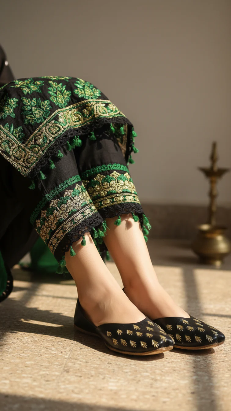 Black Leather Khussa For Women EC8684